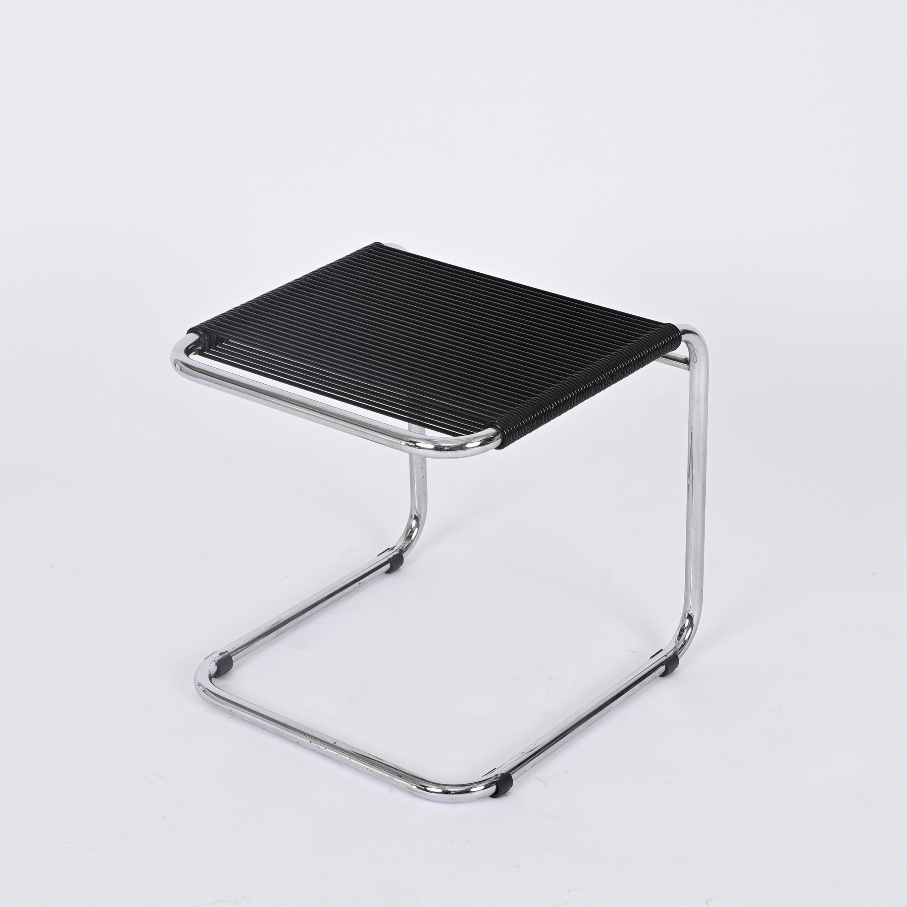 Andre Dupre Bauhaus Pouf Stool Chromed Steel and Black Rubber, Knoll 1950s For Sale 4