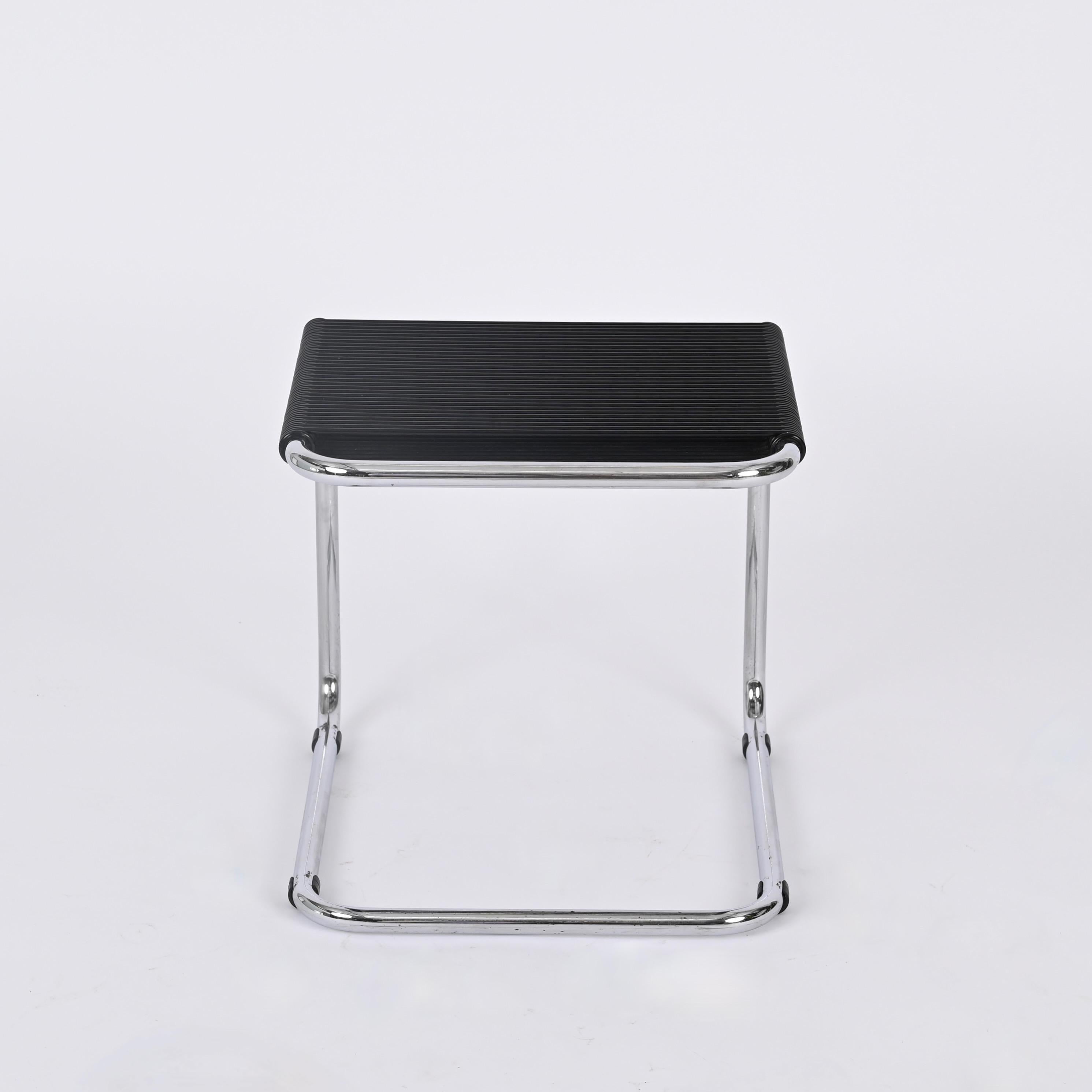 Andre Dupre Bauhaus Pouf Stool Chromed Steel and Black Rubber, Knoll 1950s For Sale 5