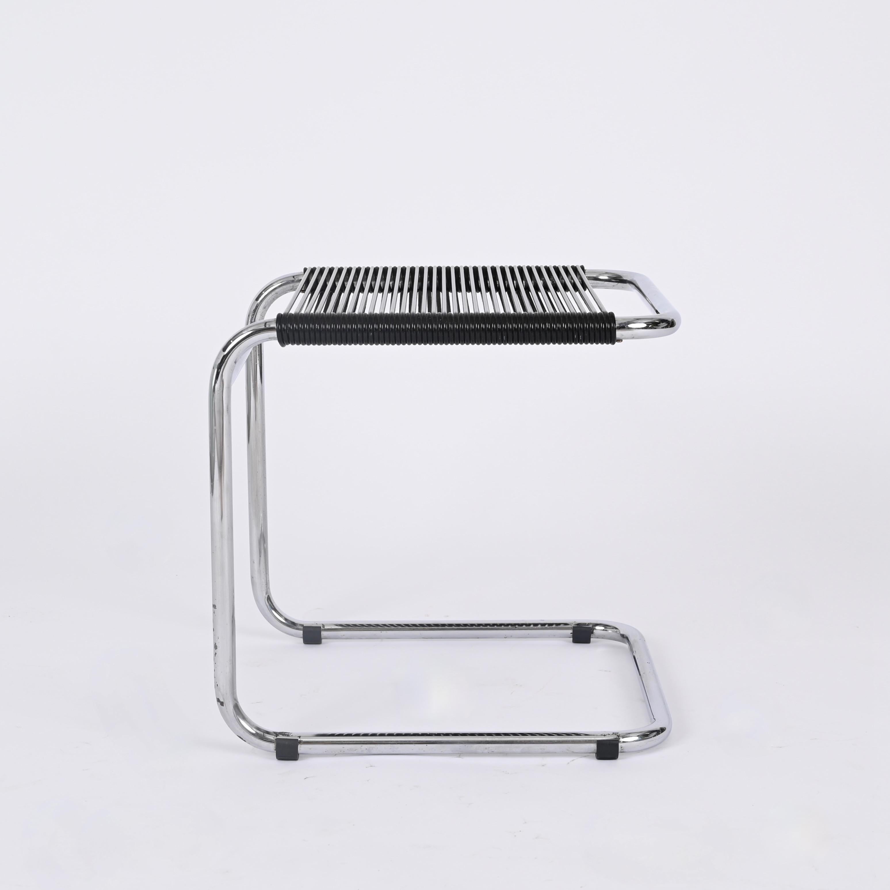 20th Century Andre Dupre Bauhaus Pouf Stool Chromed Steel and Black Rubber, Knoll 1950s For Sale