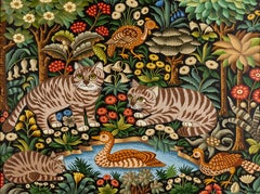 Tapisserie Aux Mille Fleurs Avec Chats et Oiseaux