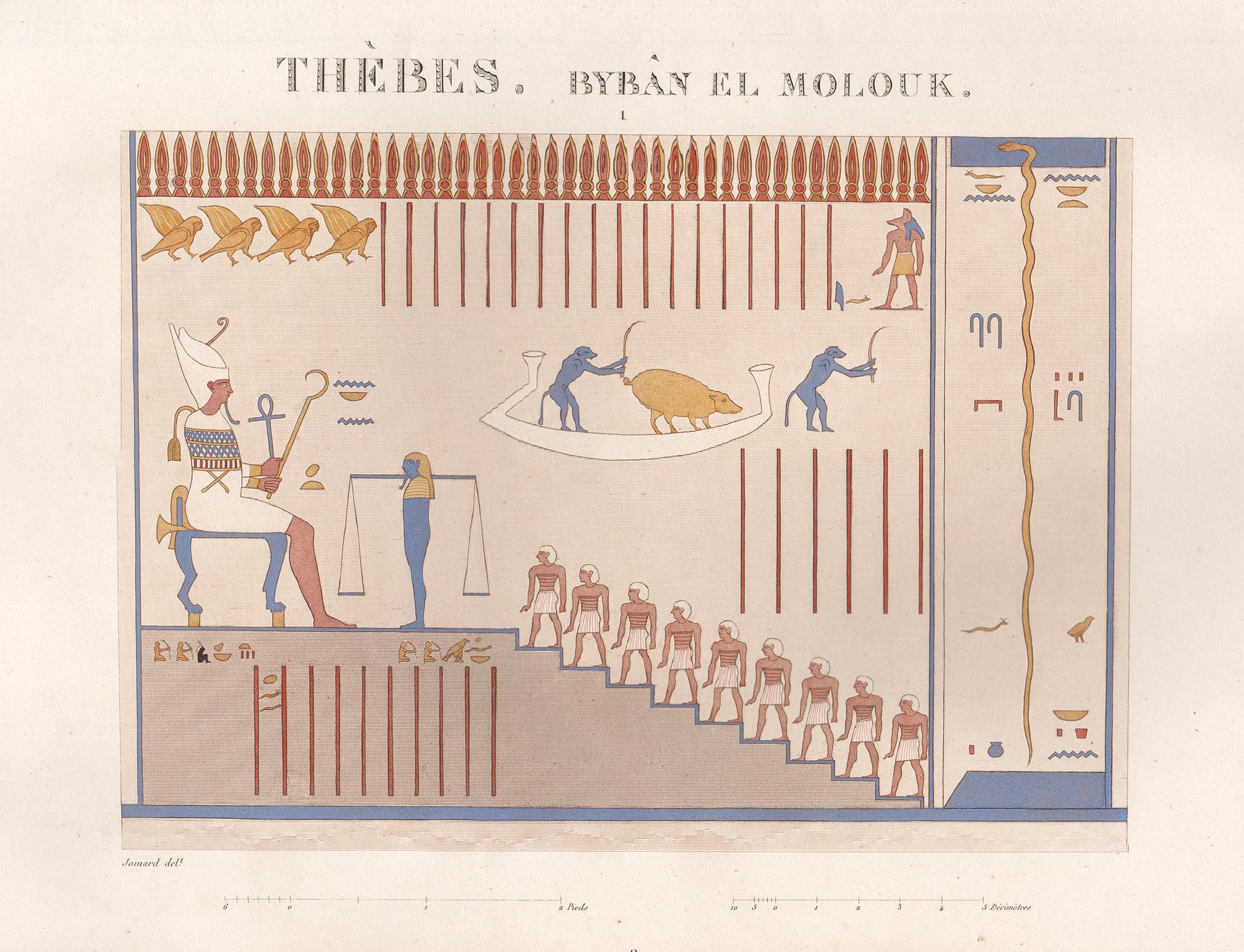 Ancient Egyptian tomb paintings, Thebes. Early 19th century engraving, 1820 - Print by Andre Dutertre