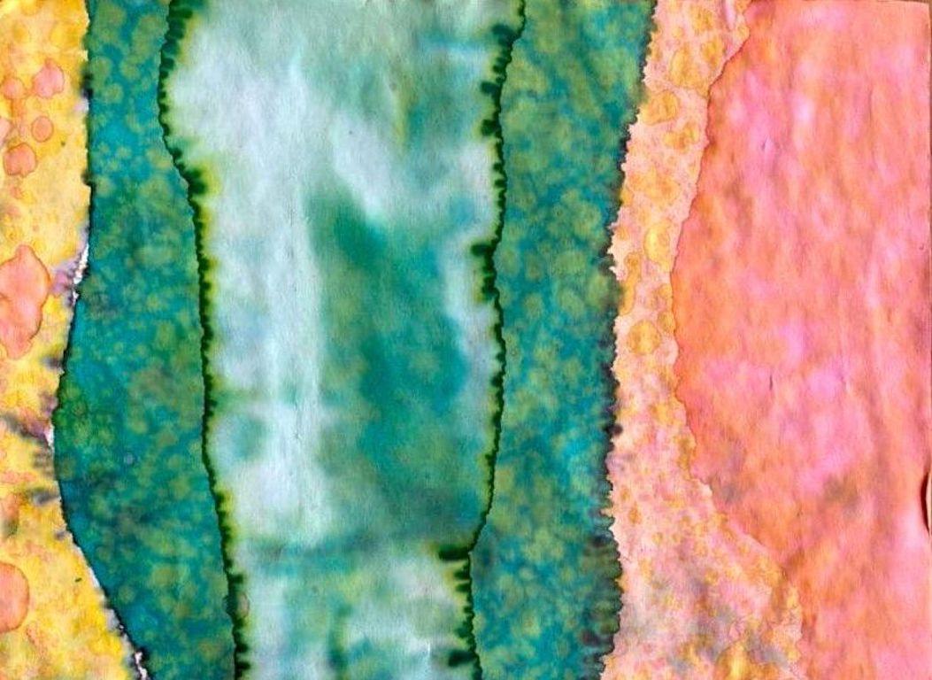 Face and Travels 1: farbenfrohes abstraktes Kunstwerk (Abstrakter Impressionismus), Mixed Media Art, von Andre Eamiello
