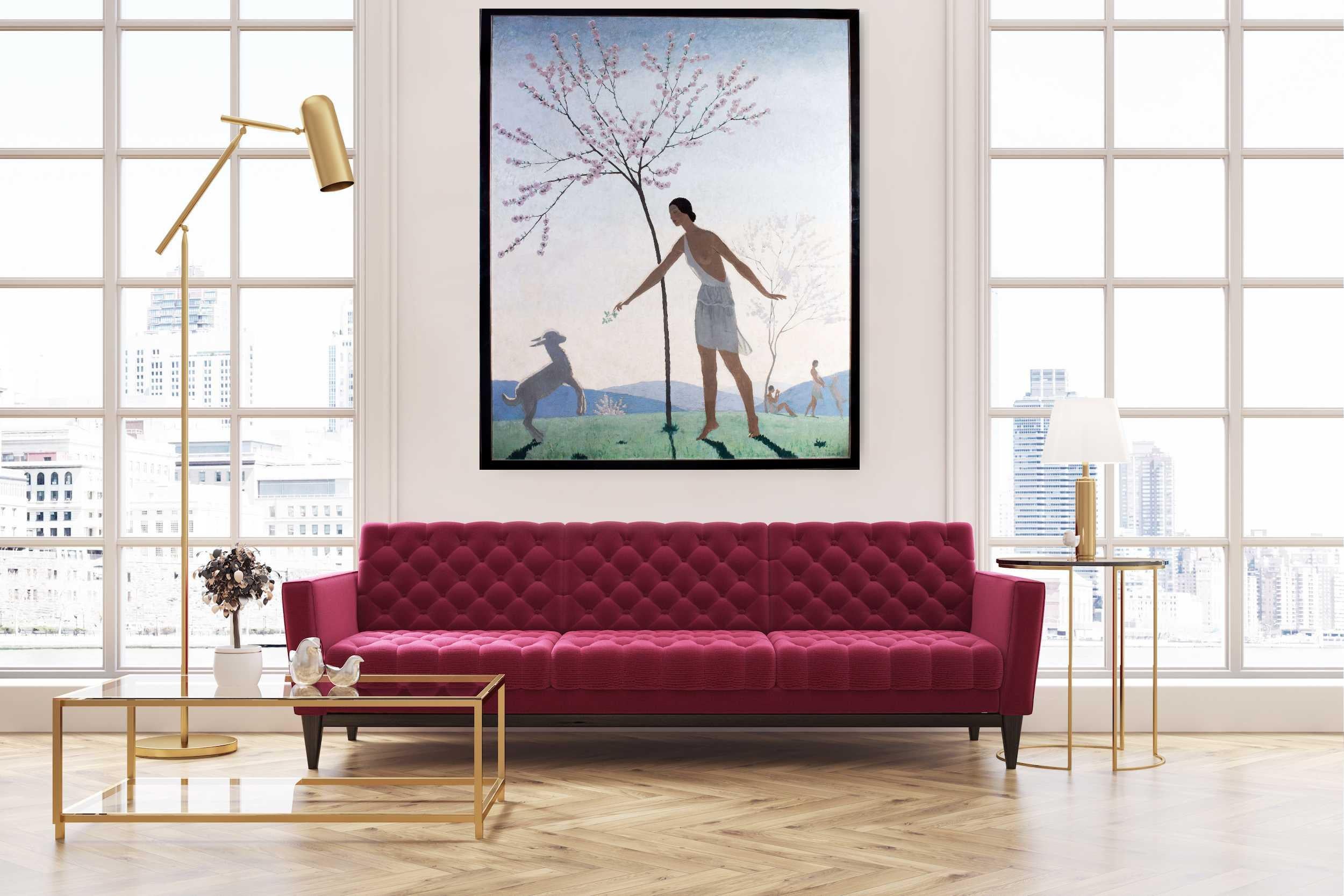 Stunning large original French art deco painting by fashion illustrator Marty - Painting by Andre-Edouard Marty