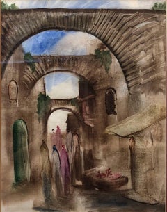 Paesaggio della città vecchia di Gerusalemme, pittura espressionista israeliana Judaica