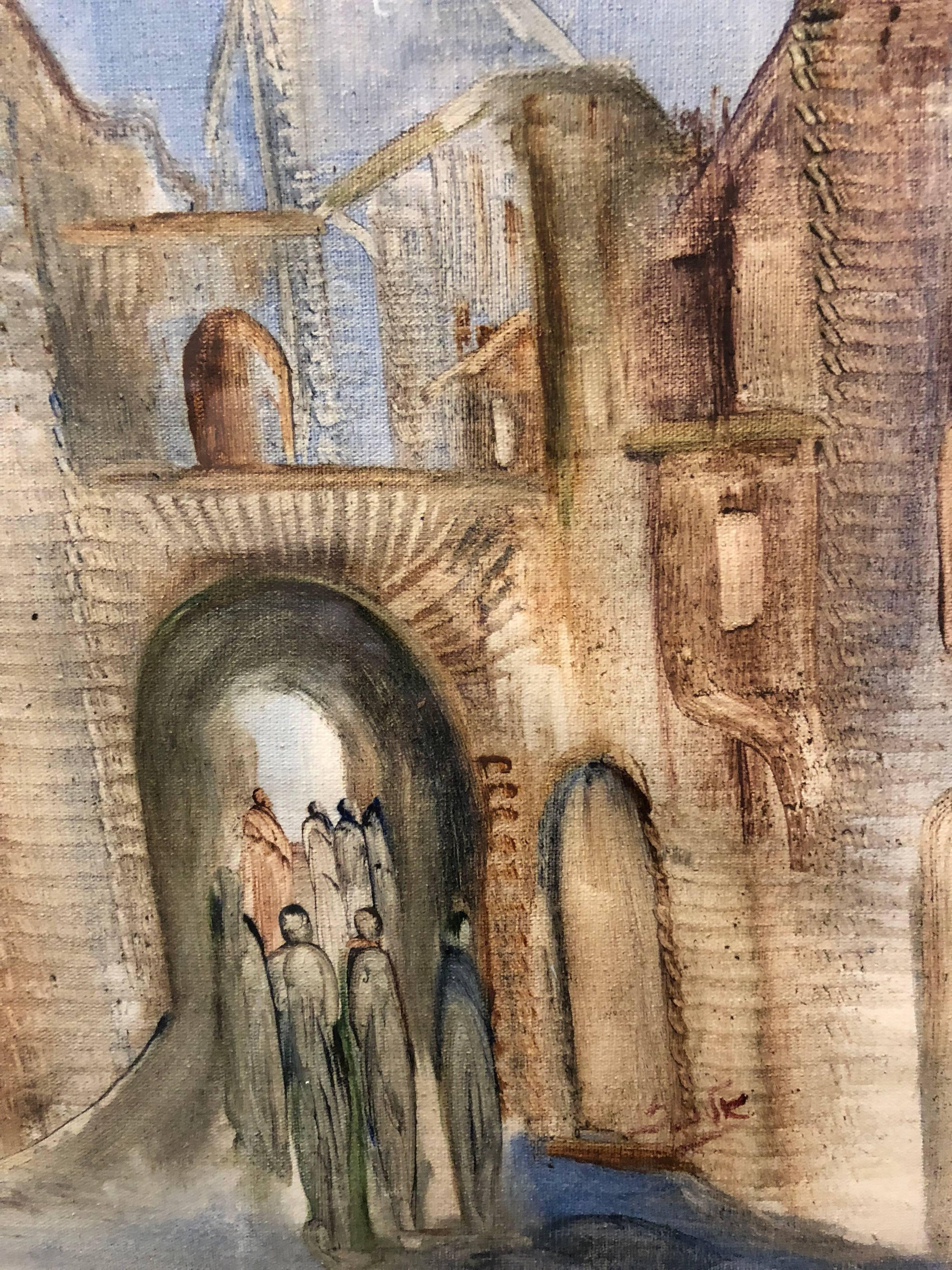 Jerusalemer Altstadtlandschaft, expressionistisches Judaica-Gemälde II (Expressionismus), Art, von Andre Elbaz