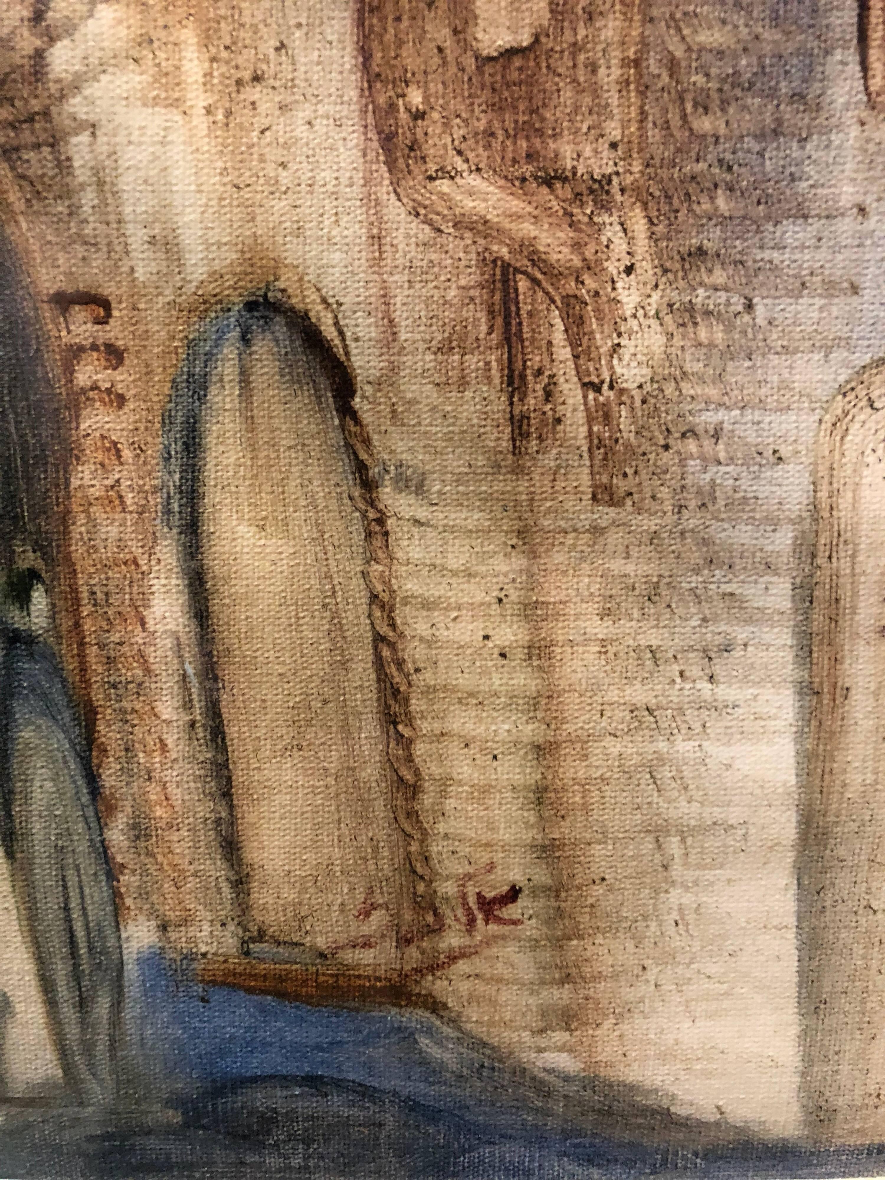 In diesem Gemälde verwendet der Künstler gestische Pinselstriche, die eine Verzerrung und Übertreibung für eine emotionale Wirkung bewirken. Andre Elbaz verwendet als Motiv Figuren, die in der Altstadt von Jerusalem spazieren gehen.

André Elbaz