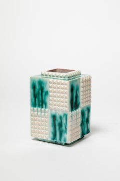 Andre Fau white and green 20th century art deco cubist ceramic vase 1930