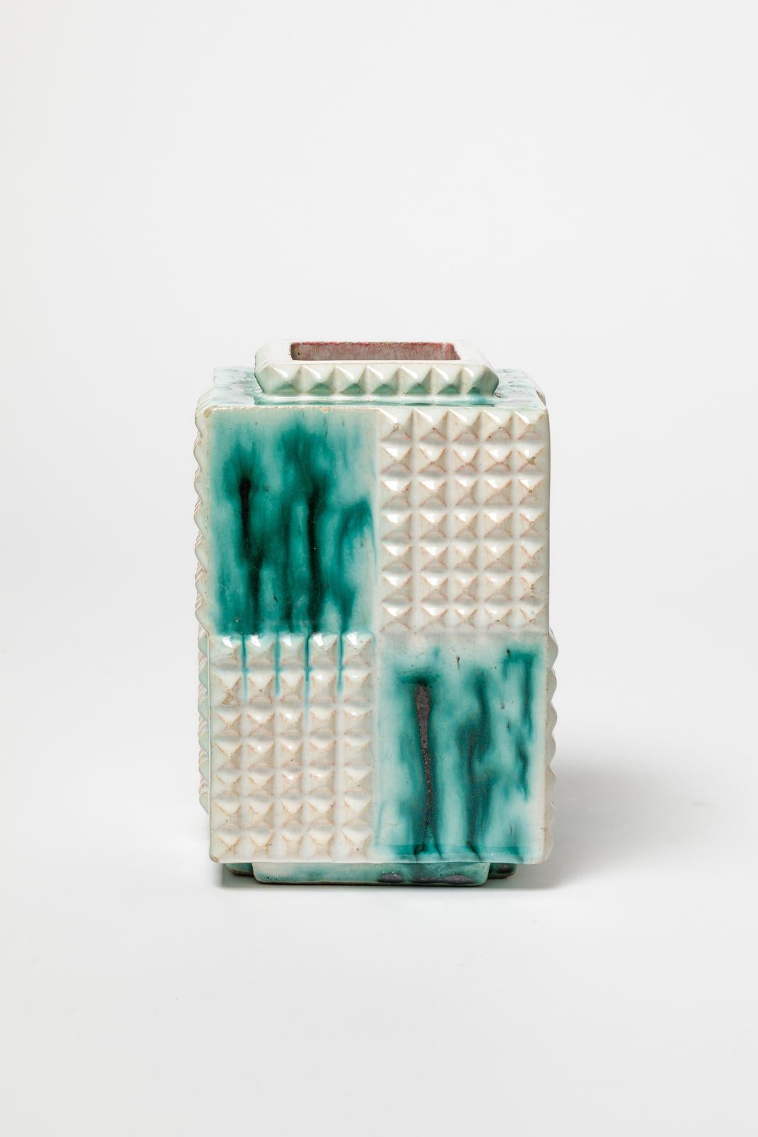 Art déco The Artfulene & Greene Green vase en céramique cubiste art déco du 20e siècle 1930 en vente