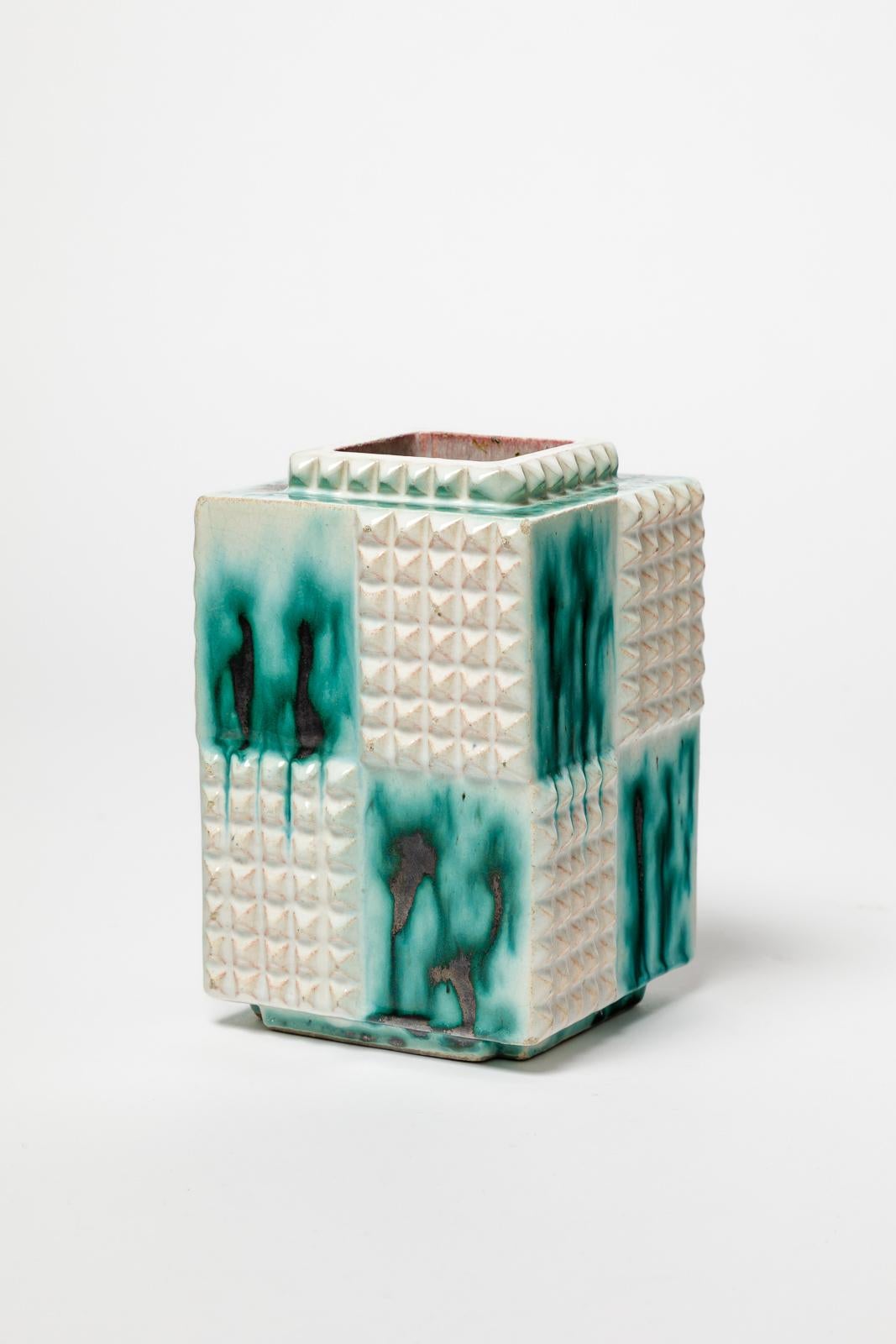 Français The Artfulene & Greene Green vase en céramique cubiste art déco du 20e siècle 1930 en vente