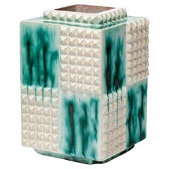 Andre Fau white and green 20th century art deco cubist ceramic vase 1930