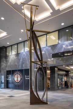 Transfiguration - Large scale, high modern abstract, steel and brass sculpture