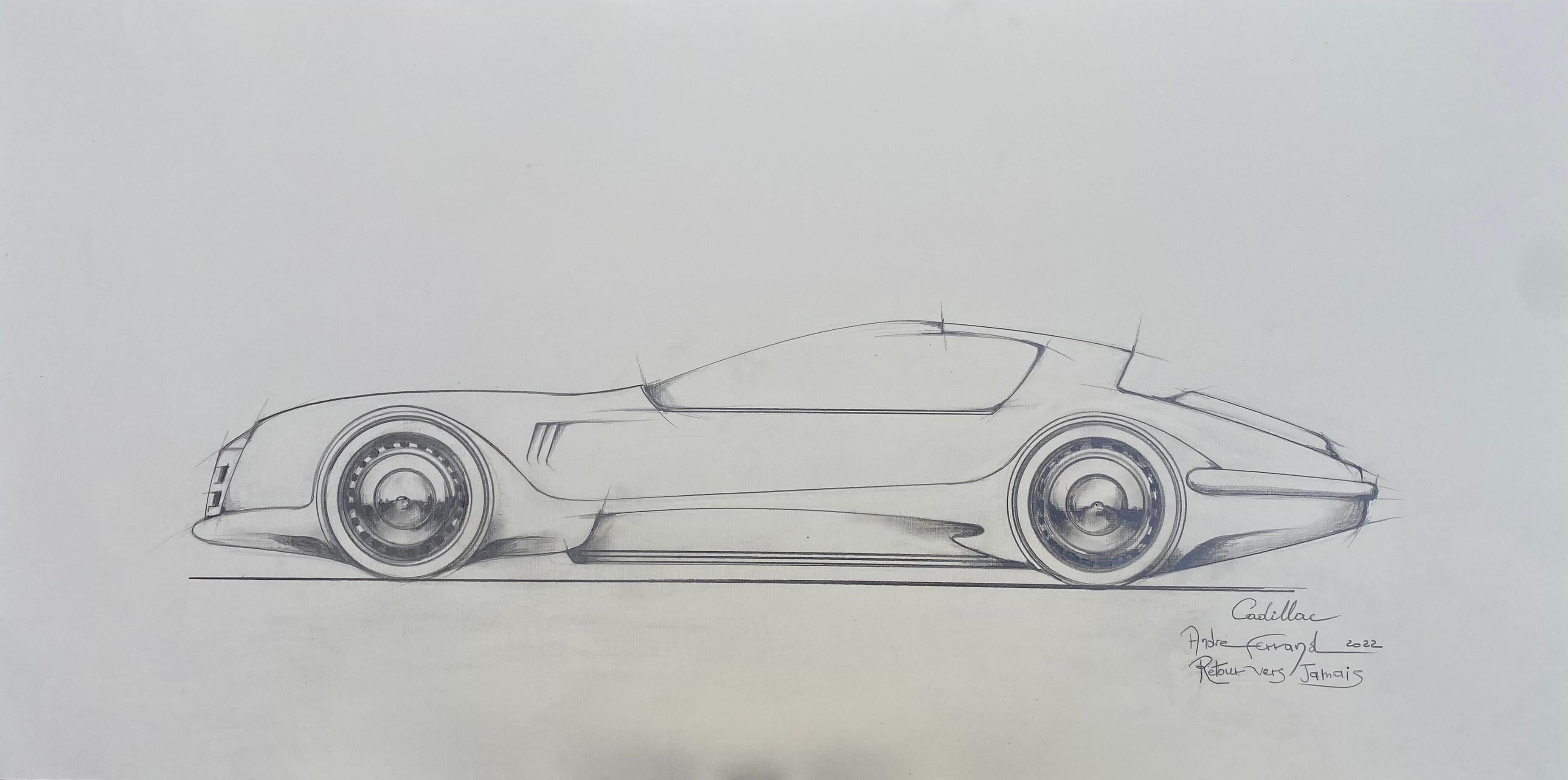 Contemporary André Ferrand, Cadillac Drawing “Back to Never” For Sale