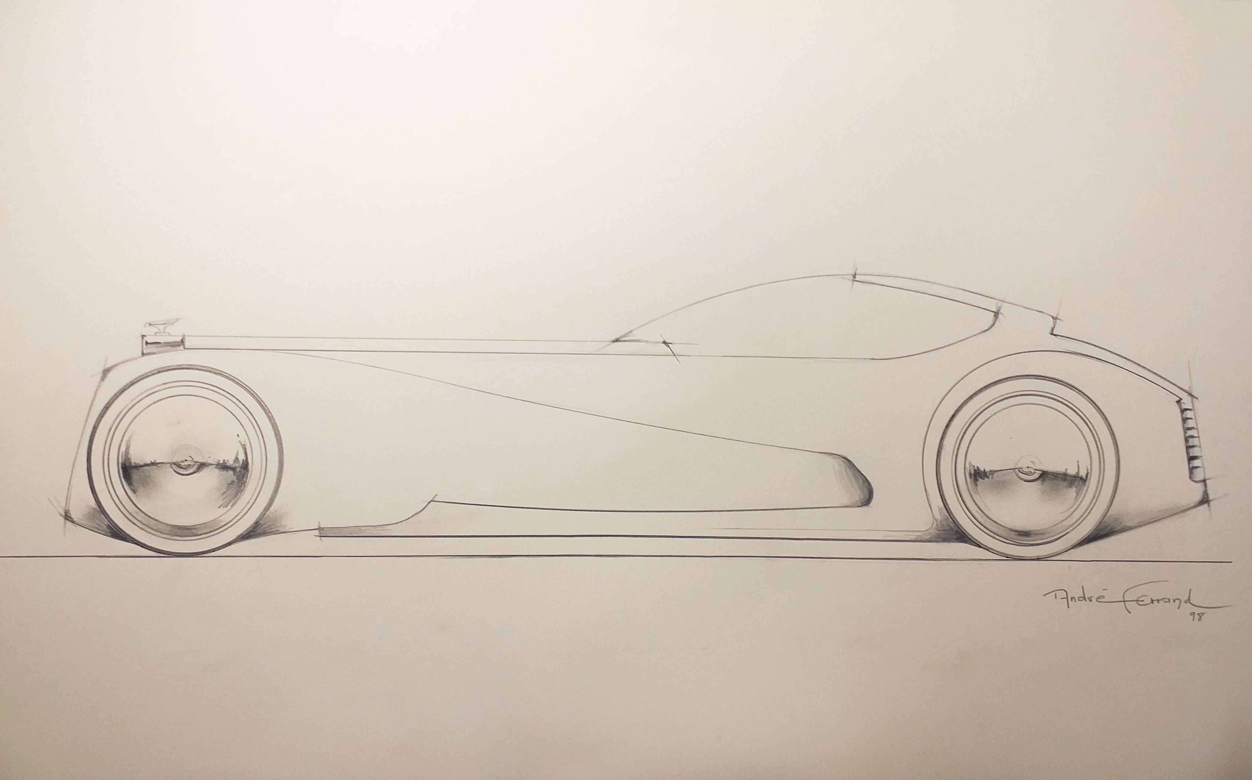 André Ferrand. 
Großes Coupé 2
Originalarbeit: Bleistift und Tinte. 
Signiert und datiert unten rechts. 
L 78cm. H 35cm.
690€.