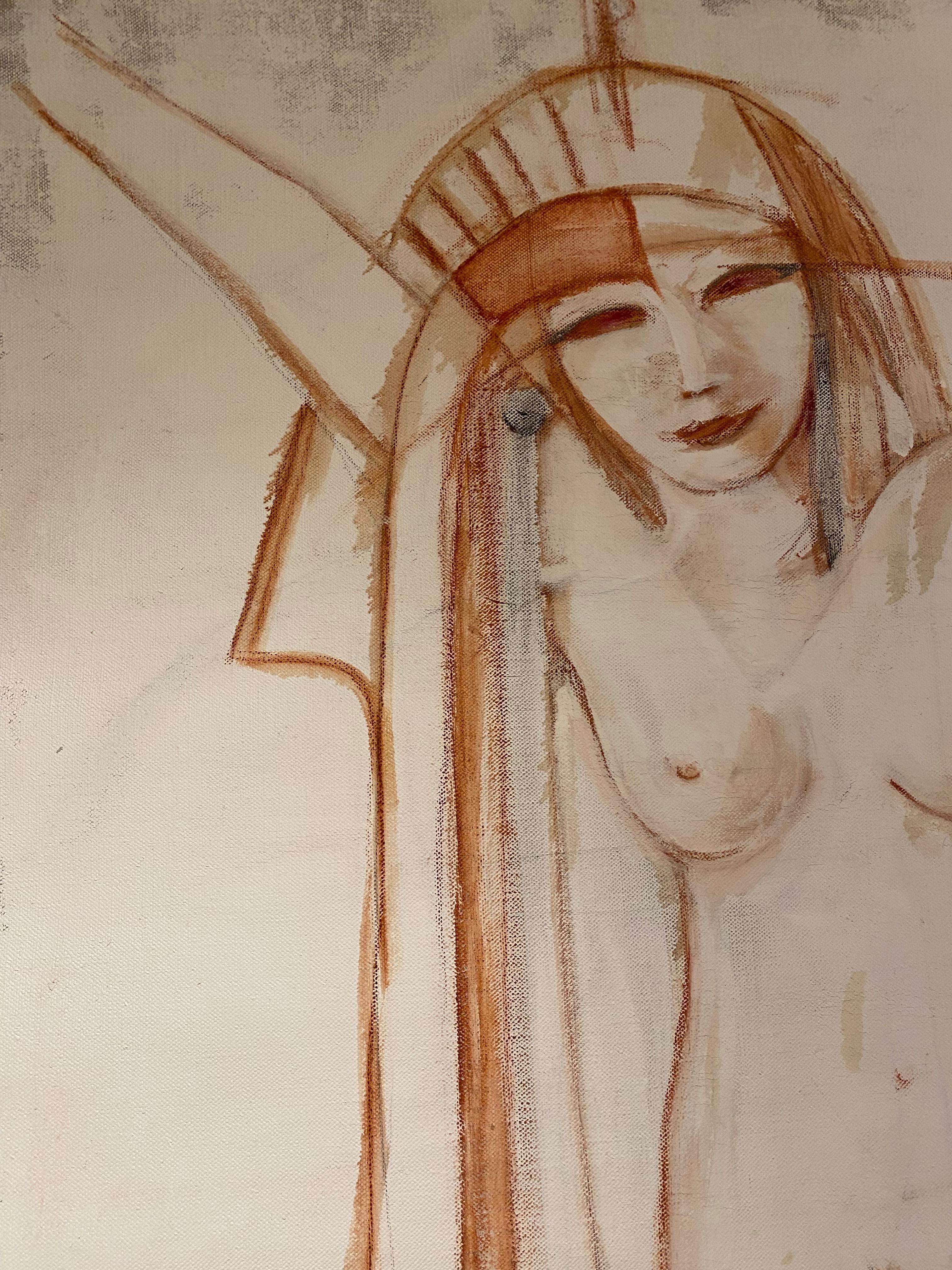 Late 20th Century André Ferrand, Nefertiti Mixed Media on Canvas For Sale