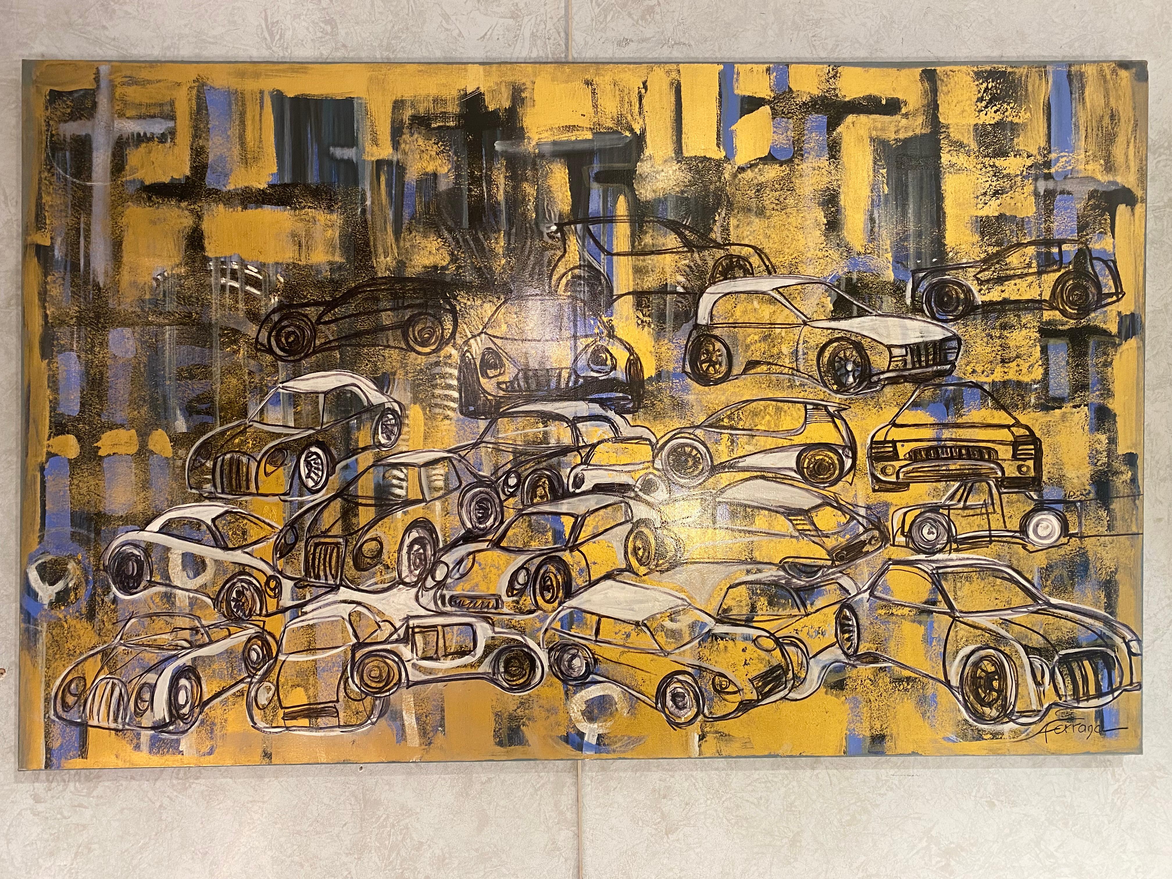 Andre Ferrand, the Car Show 1998 Oil on Canvas In Excellent Condition For Sale In Saint ouen, FR