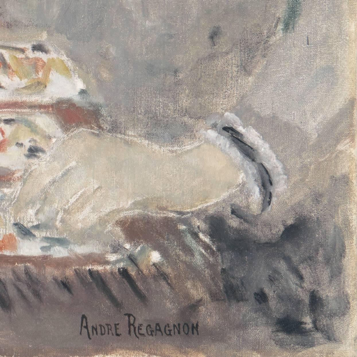 'Solitaire', Post-Impressionist Figural, Salon des Artistes Français, Benezit - Painting by Andre Firmin Regagnon