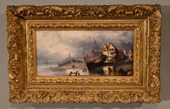 Antique Oil Painting by Andre Foneche "A French Coastal Scene"