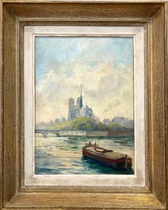 Postimpressionistisches Ölgemälde „A View of Notre-Dame“ aus der Pariser Straßenszene