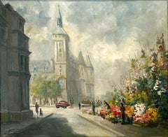"Vicino all'Hotel de Ville in primavera" Scena di strada parigina post-impressionista