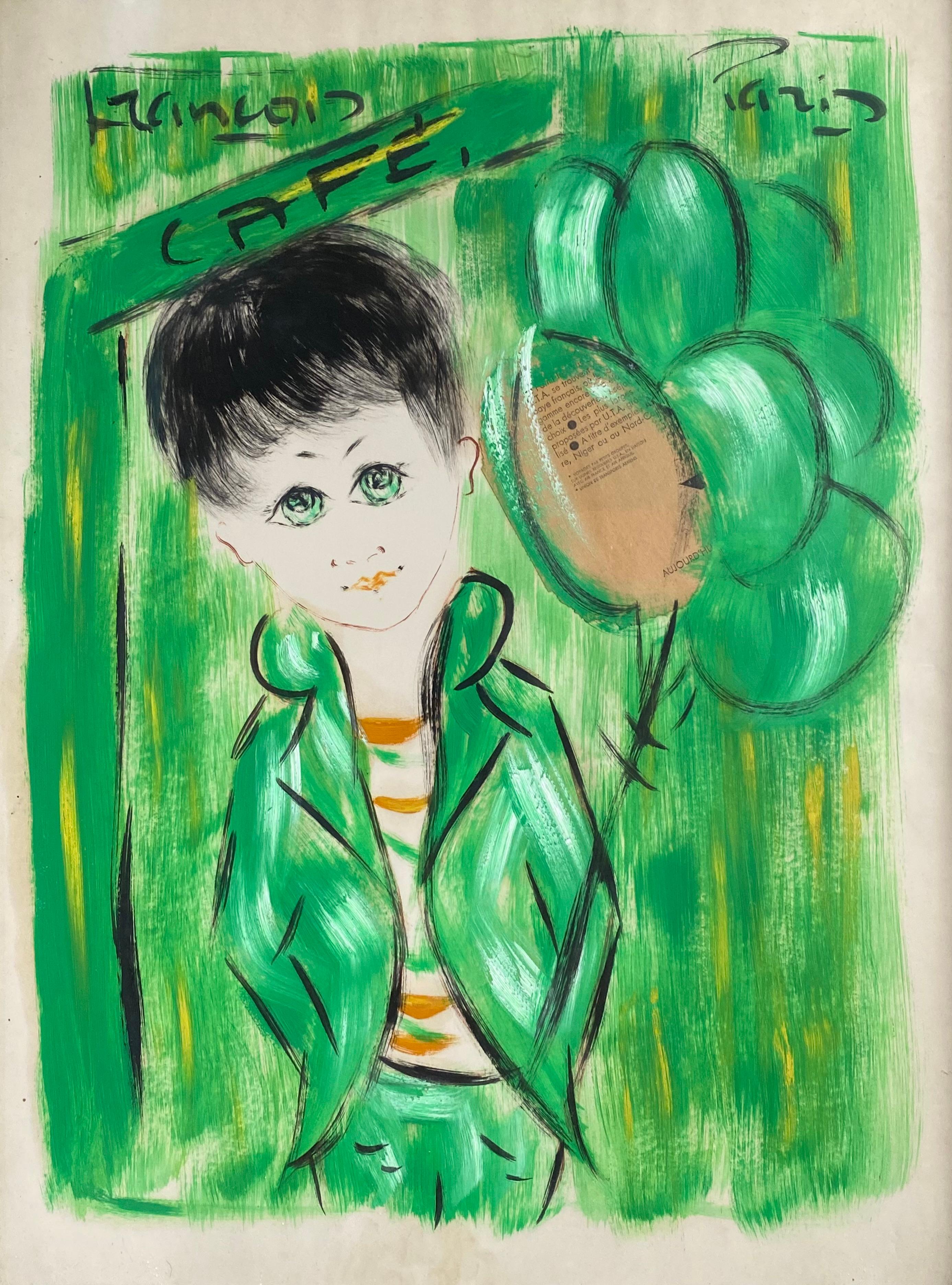“Girl with Balloons, Paris” - Post-Modern Painting by André François