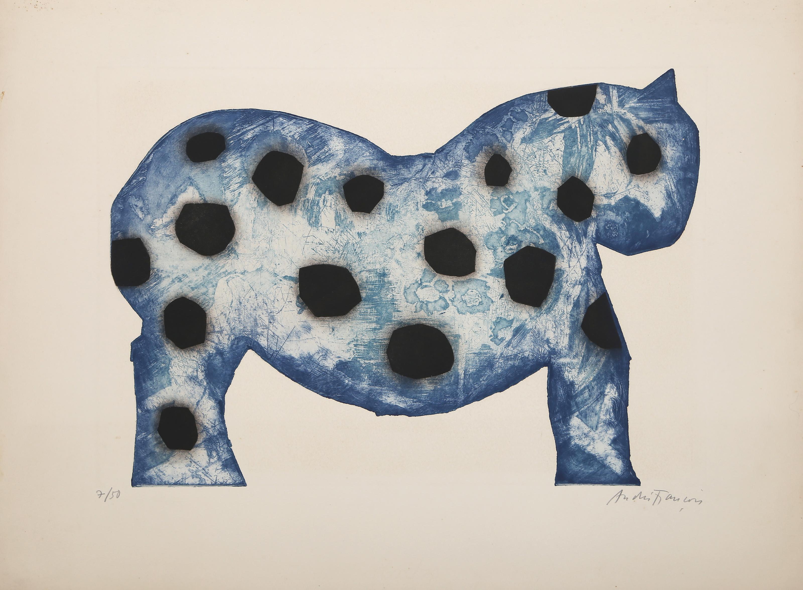 Cheval Bleu, acquaforte e acquatinta moderna di Andre Francois - Print di André François