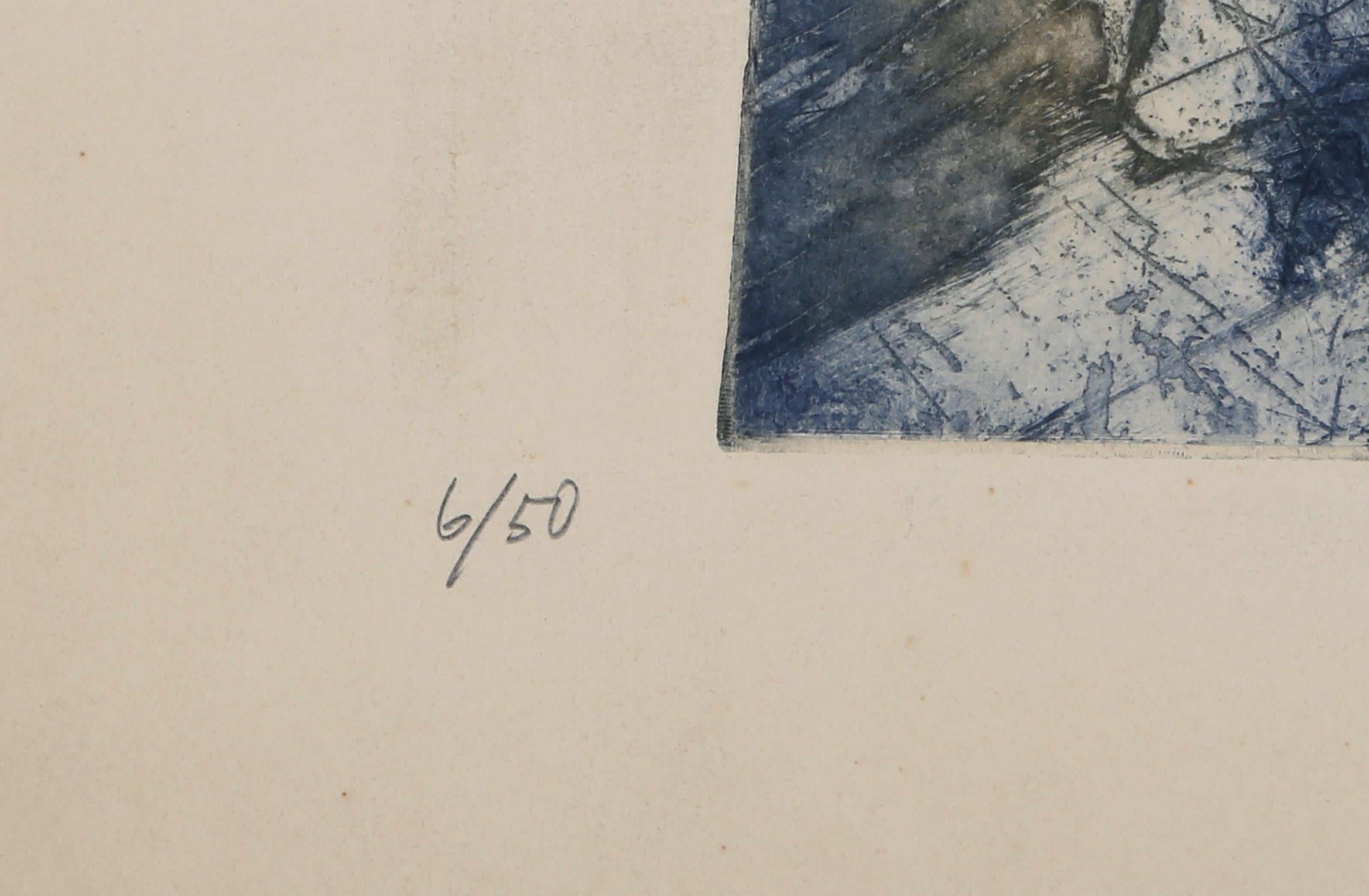 Cheval jaune et bleu, gravure et aquatinte modernes d'Andre Francois - Moderne Print par André François