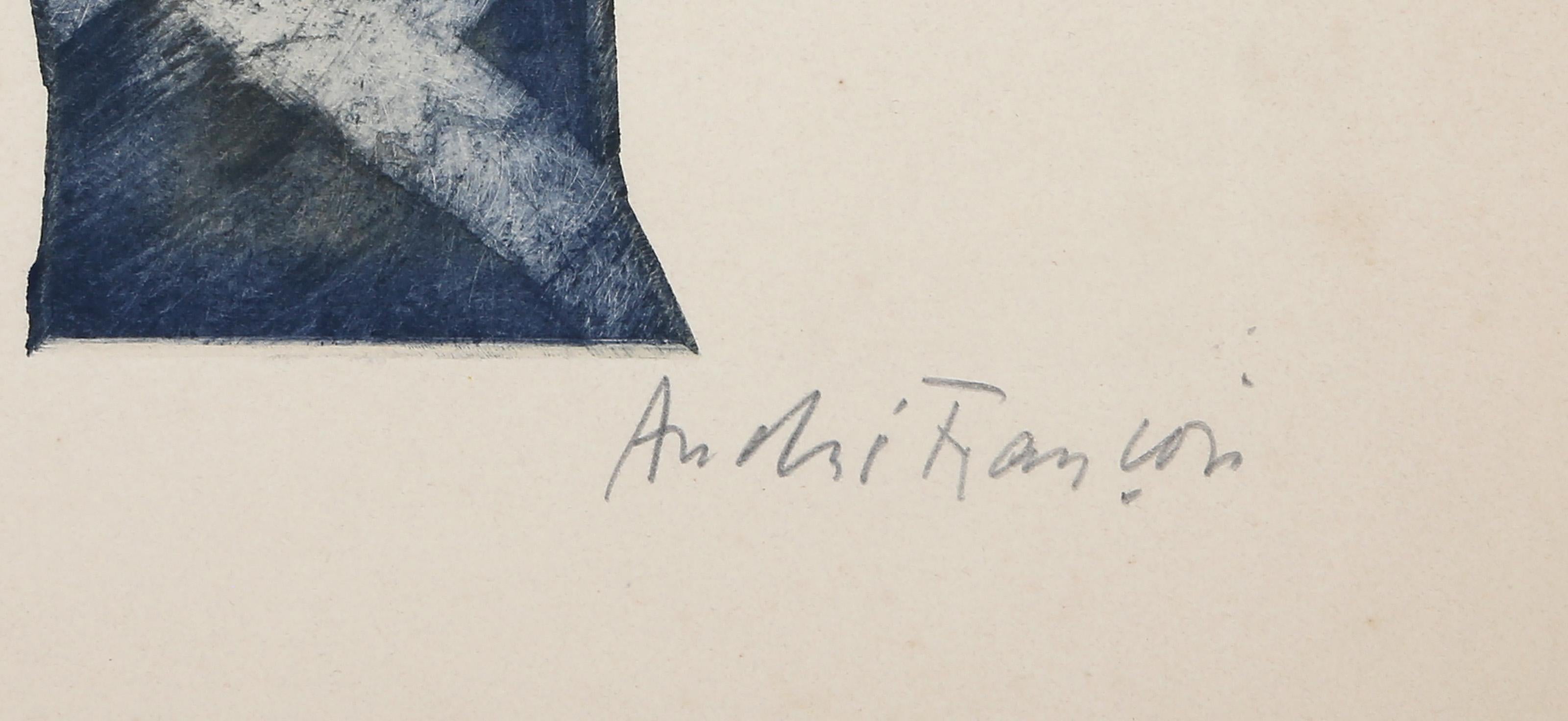 Cheval jaune et bleu, gravure et aquatinte modernes d'Andre Francois - Beige Animal Print par André François