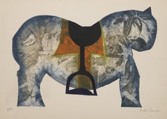 Cheval jaune et bleu, gravure et aquatinte modernes d'Andre Francois