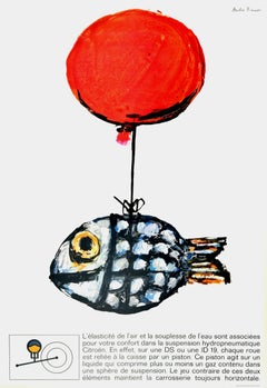 Original Vintage Car Poster Citroen DS ID19 Hydropneumatique Balloon Fish Design