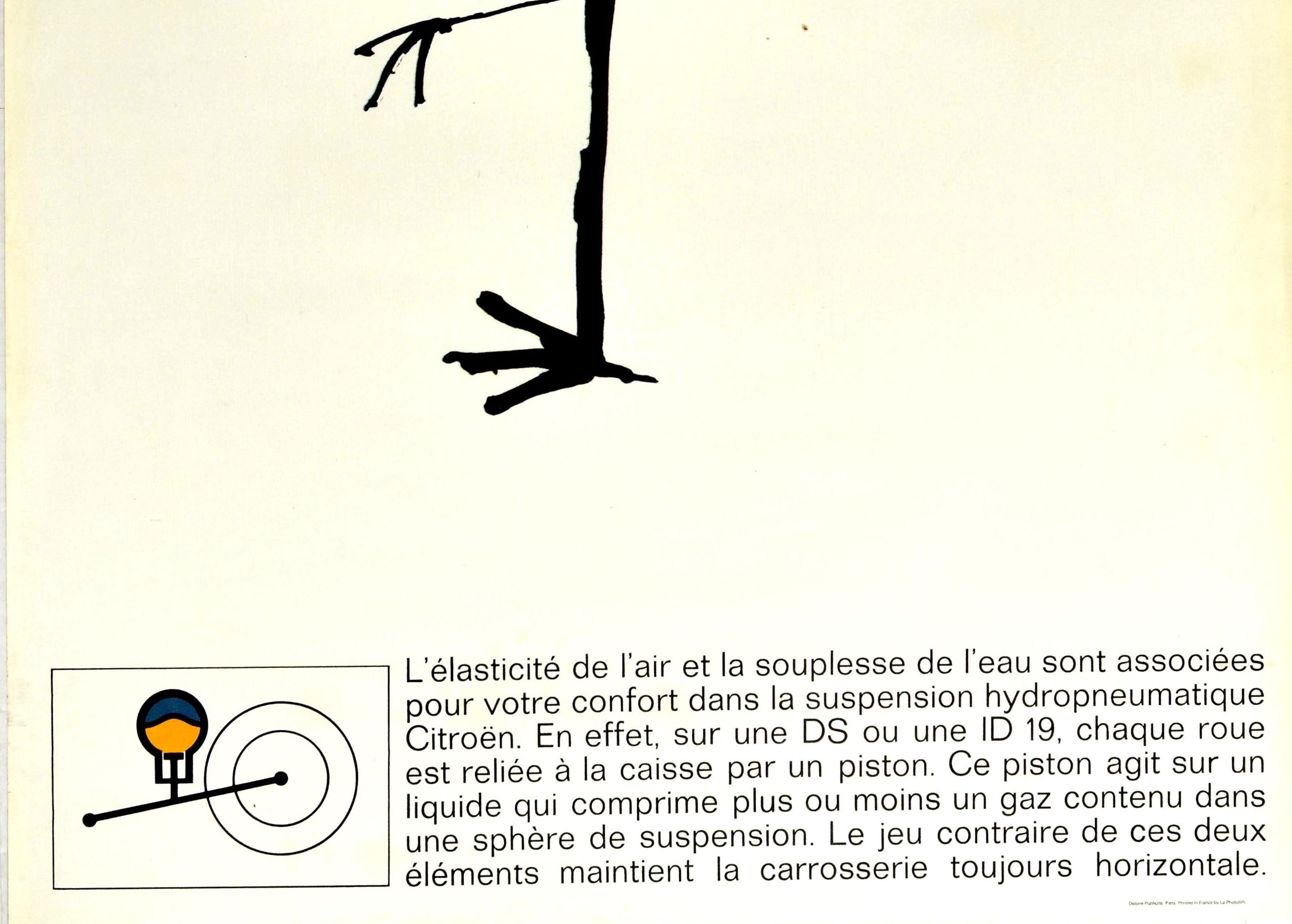 Original Oldtimer Poster Citroen DS ID19 Hydropneumatique Vogel Fisch Design (Weiß), Print, von André François