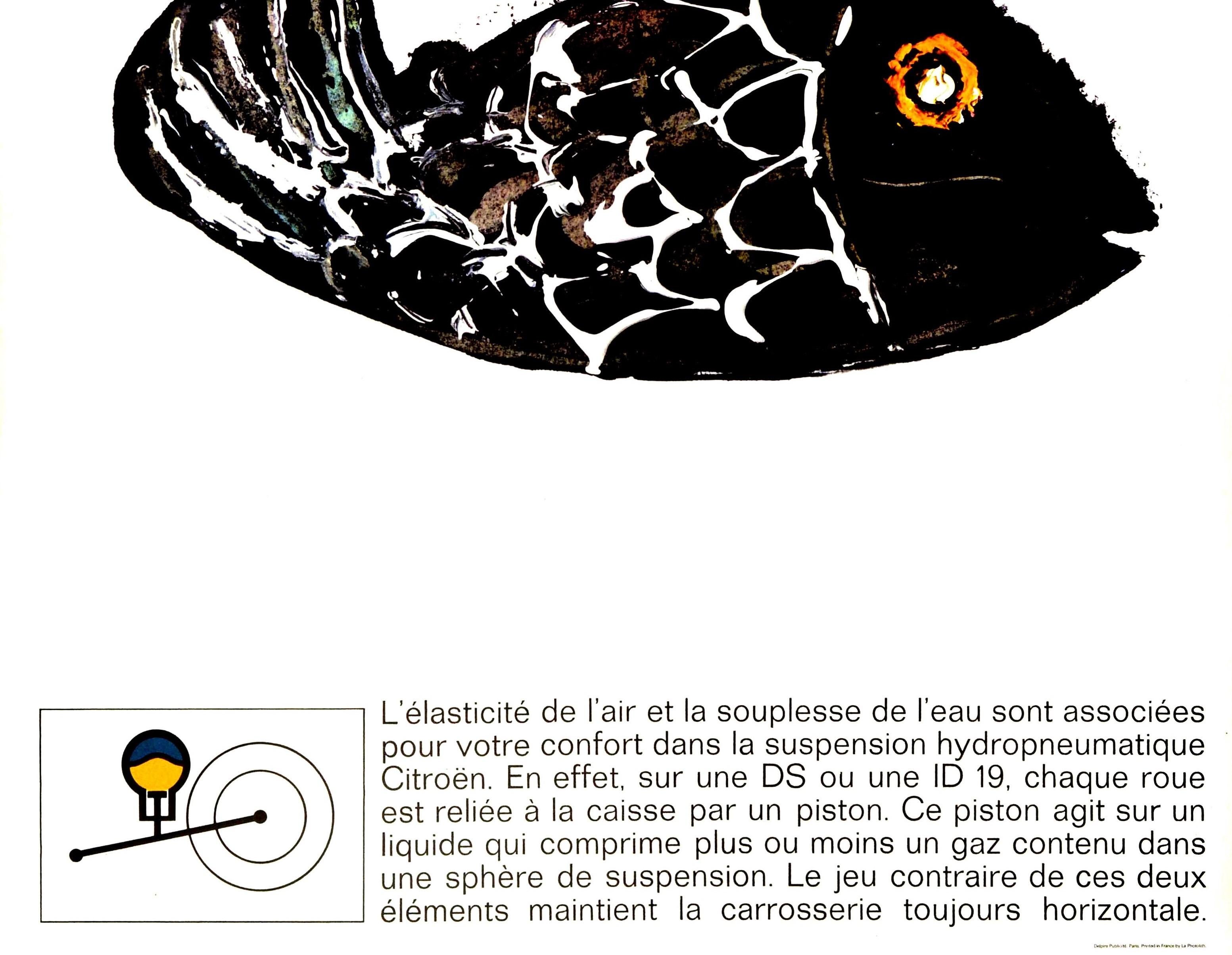 Original Oldtimer Poster Citroen DS ID19 Hydropneumatique Ente Fisch Design (Schwarz), Print, von André François