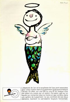 Original Retro Car Poster Citroen DS ID19 Hydropneumatique Fish Angel Design
