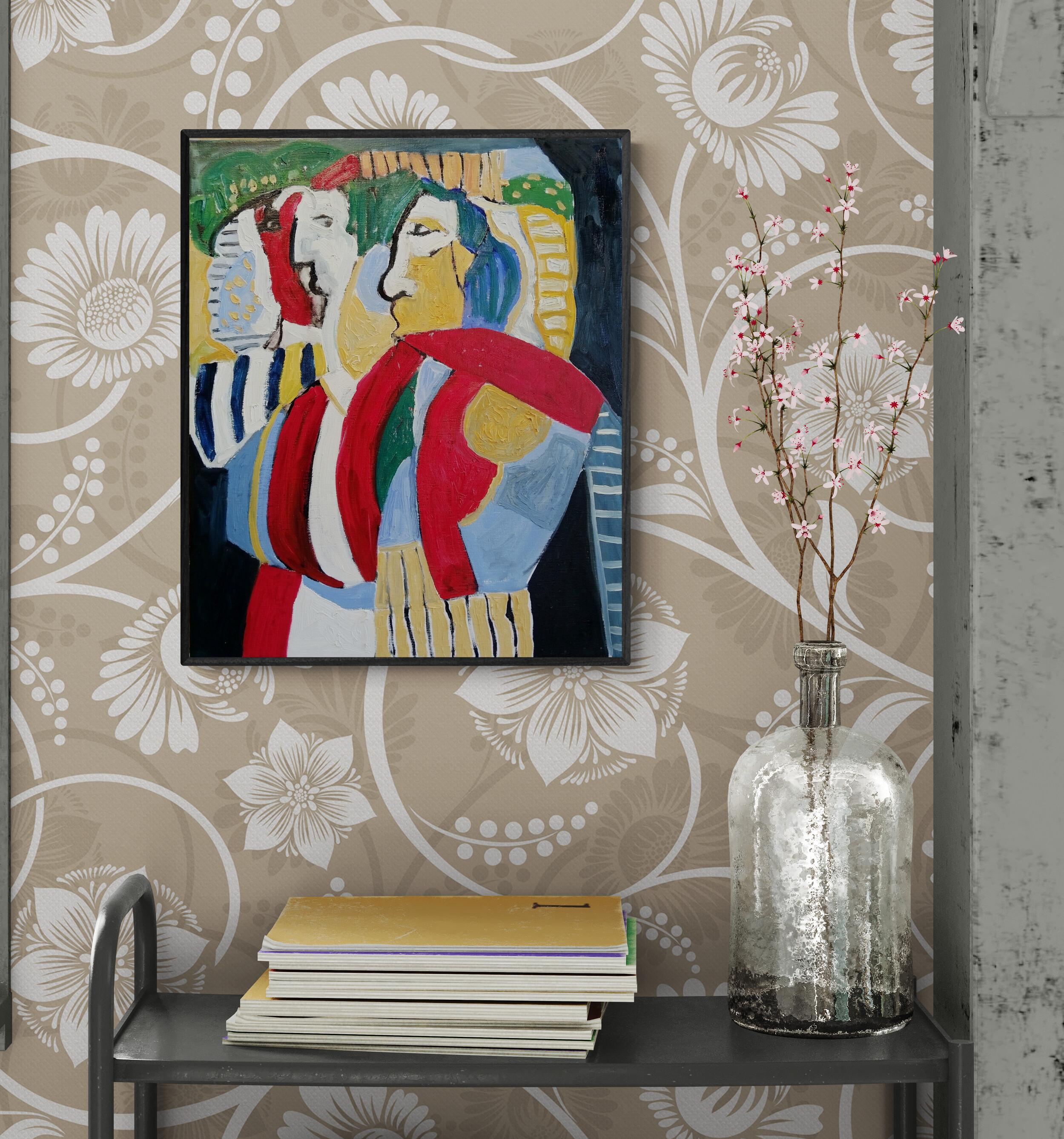 Colourful Expressionist Figuratives Ölgemälde „Discussion In A Landscape“ im Angebot 5