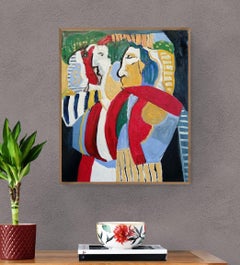 Colourful Expressionist Figuratives Ölgemälde „Discussion In A Landscape“