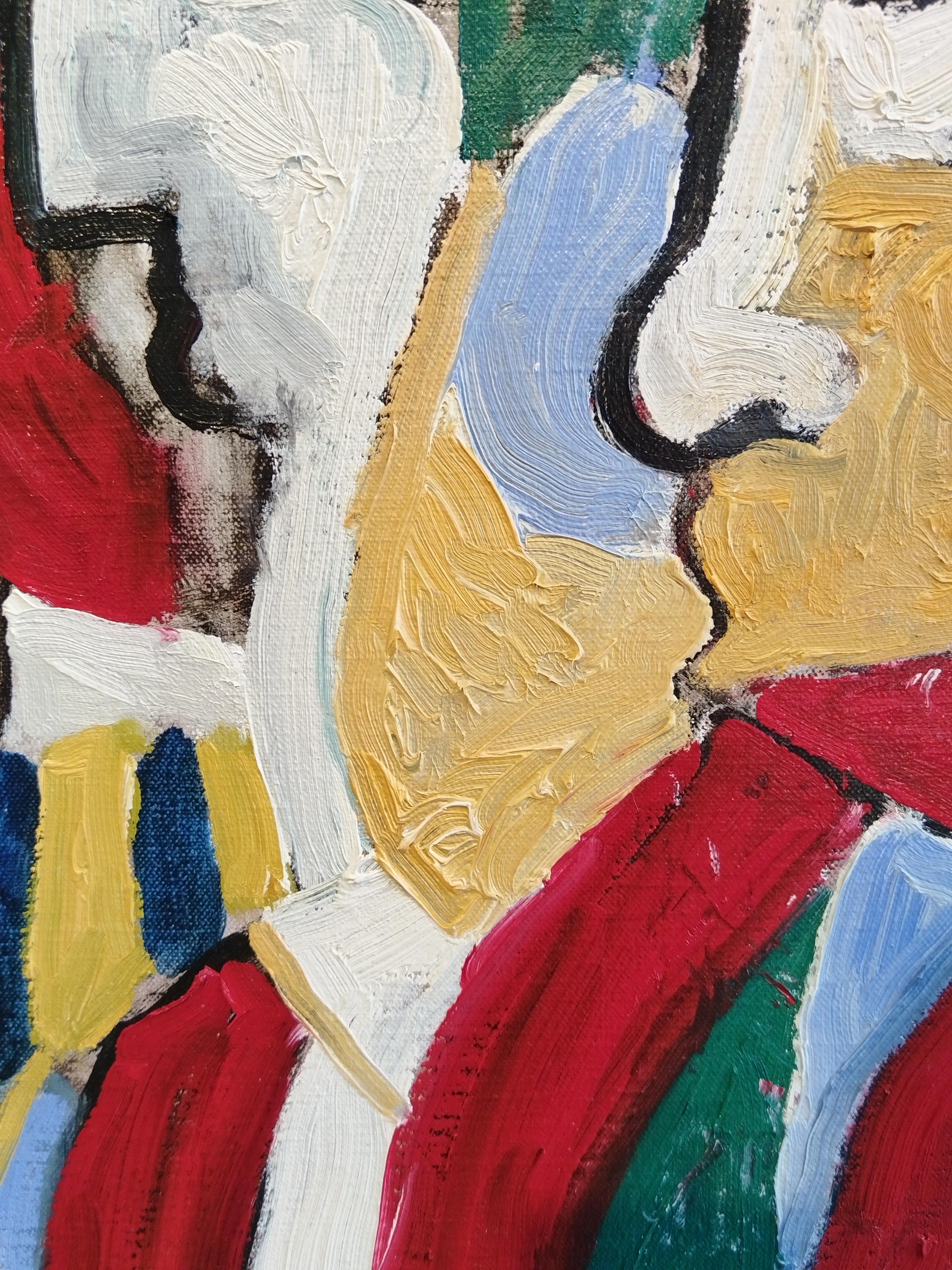 Colourful Expressionist Figuratives Ölgemälde „Discussion In A Landscape“ (Zeitgenössisch), Painting, von André François van Vuuren