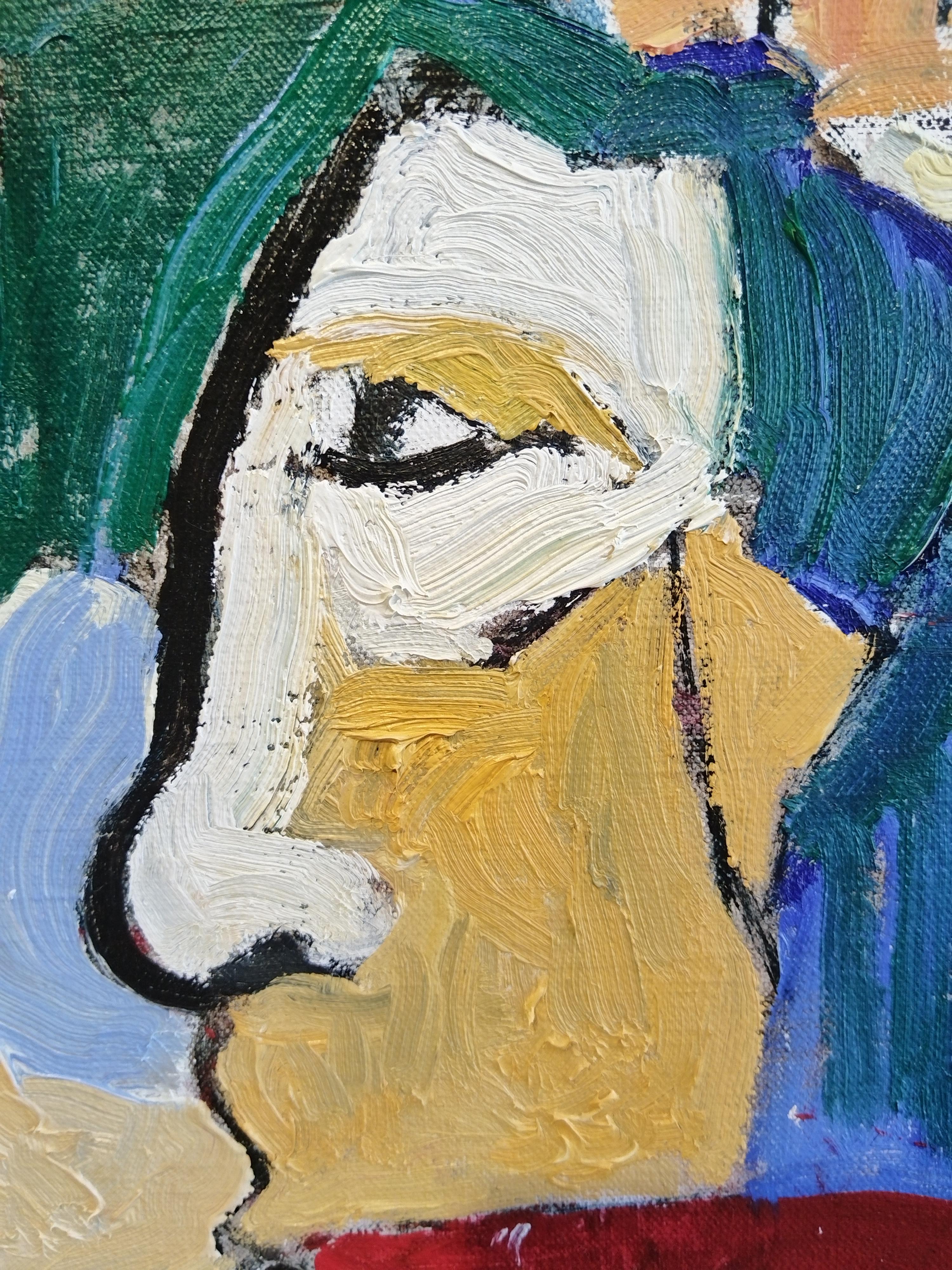Ein einzigartiges, abstraktes, figuratives Ölgemälde auf aufgespannter belgischer Leinenleinwand, fertig zum Aufhängen. Rahmenoptionen sind auf Anfrage erhältlich.