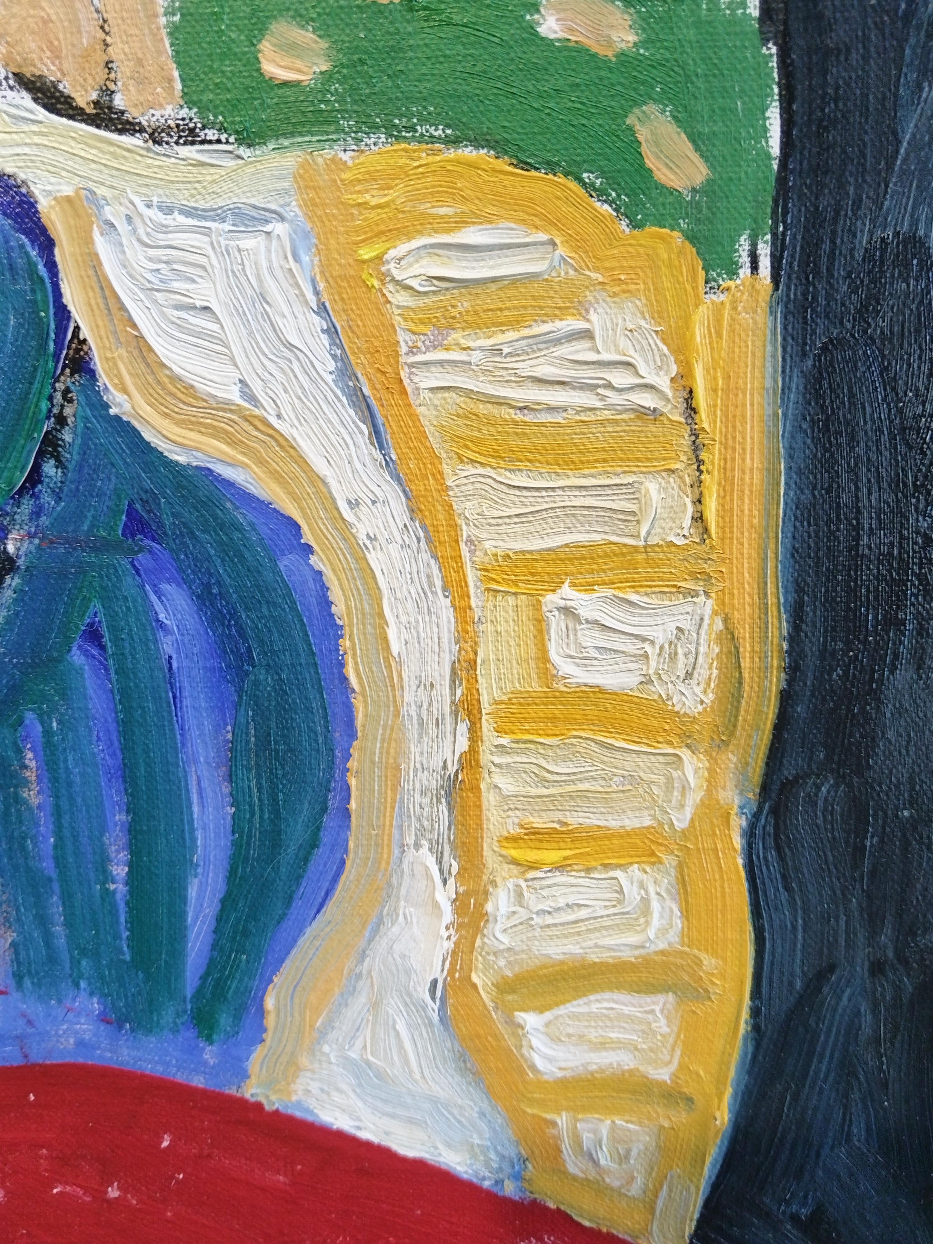 Colourful Expressionist Figuratives Ölgemälde „Discussion In A Landscape“ im Angebot 1