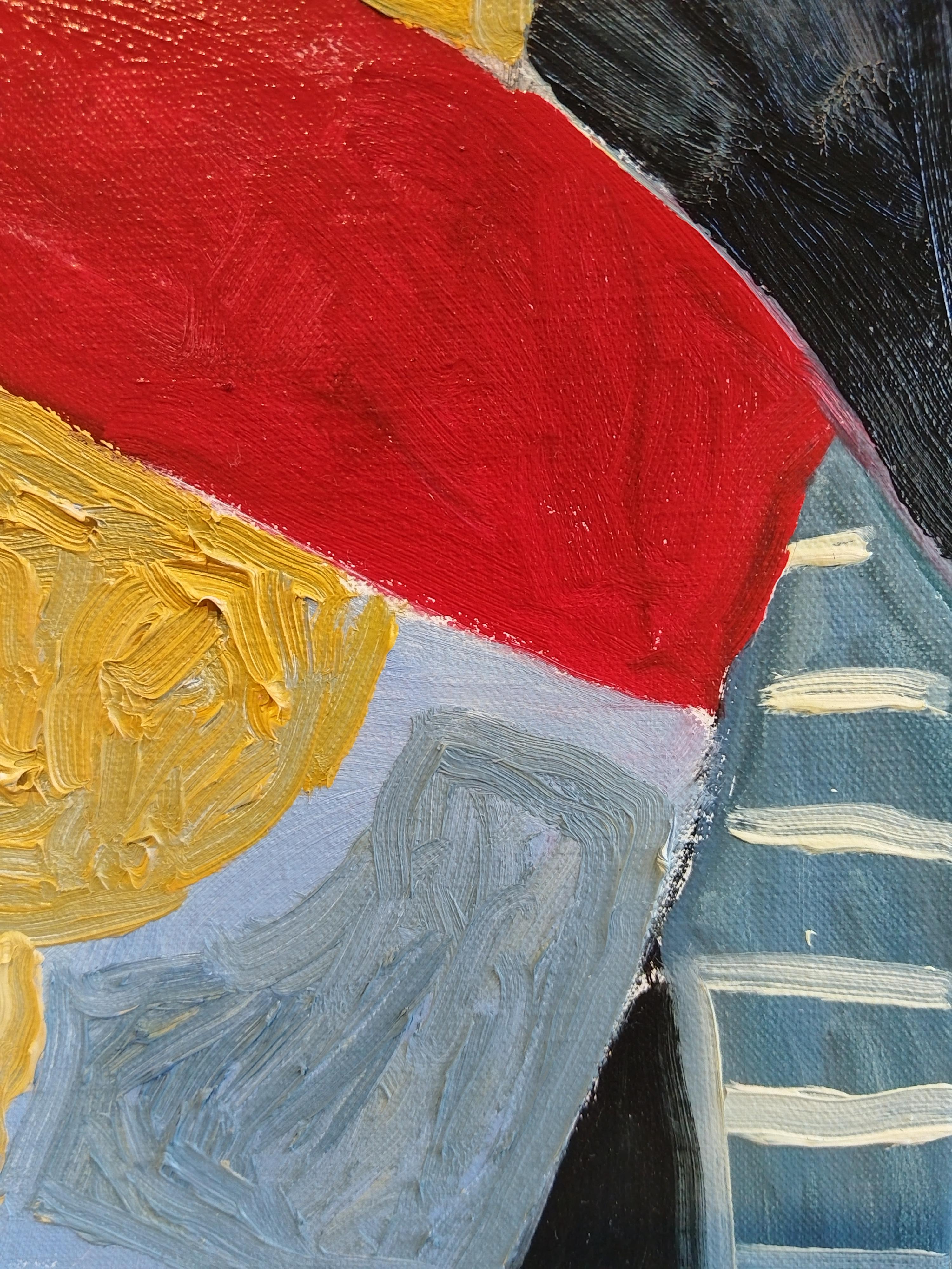 Colourful Expressionist Figuratives Ölgemälde „Discussion In A Landscape“ im Angebot 2