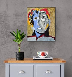 Colourful Expressionist Portrait Oil Painting "Man's Head in Shadow"