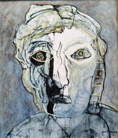 Expressionist Portrait Oil Painting "Man's Head" with Handmade Gilded Frame