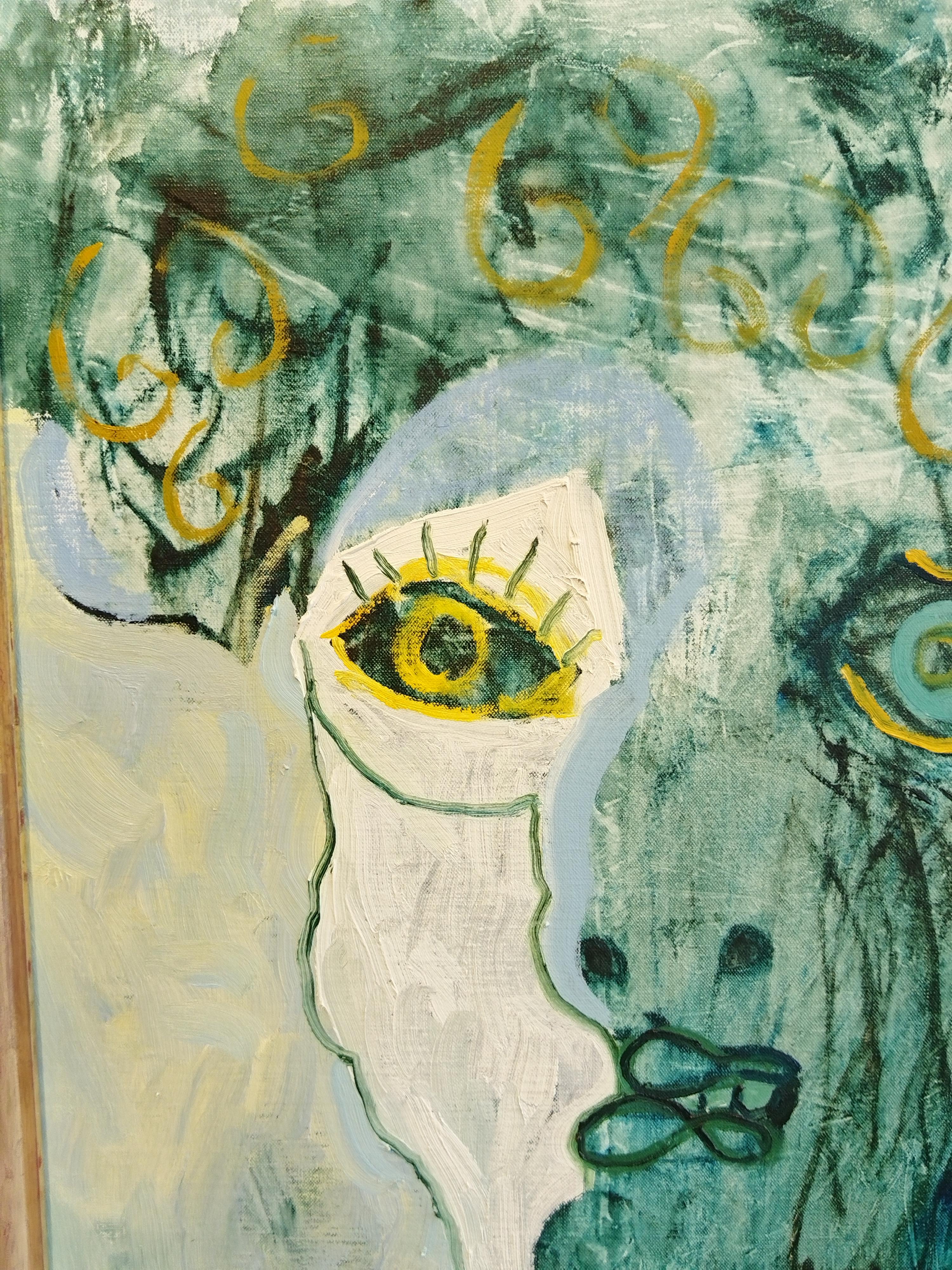 Portrait expressionniste « Man's Head 2 » avec cadre doré fait à la main en vente 1