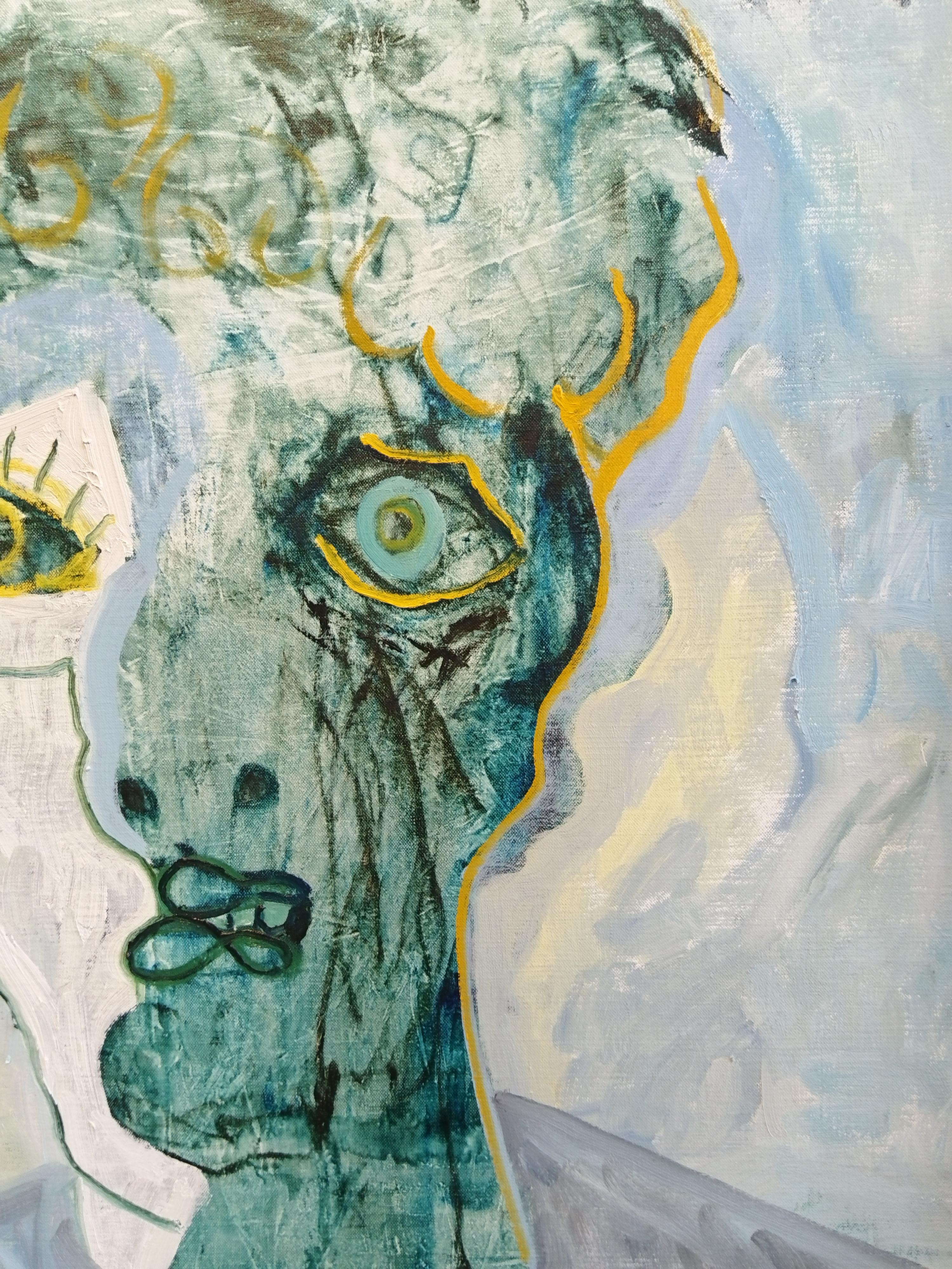 Portrait expressionniste « Man's Head 2 » avec cadre doré fait à la main en vente 2