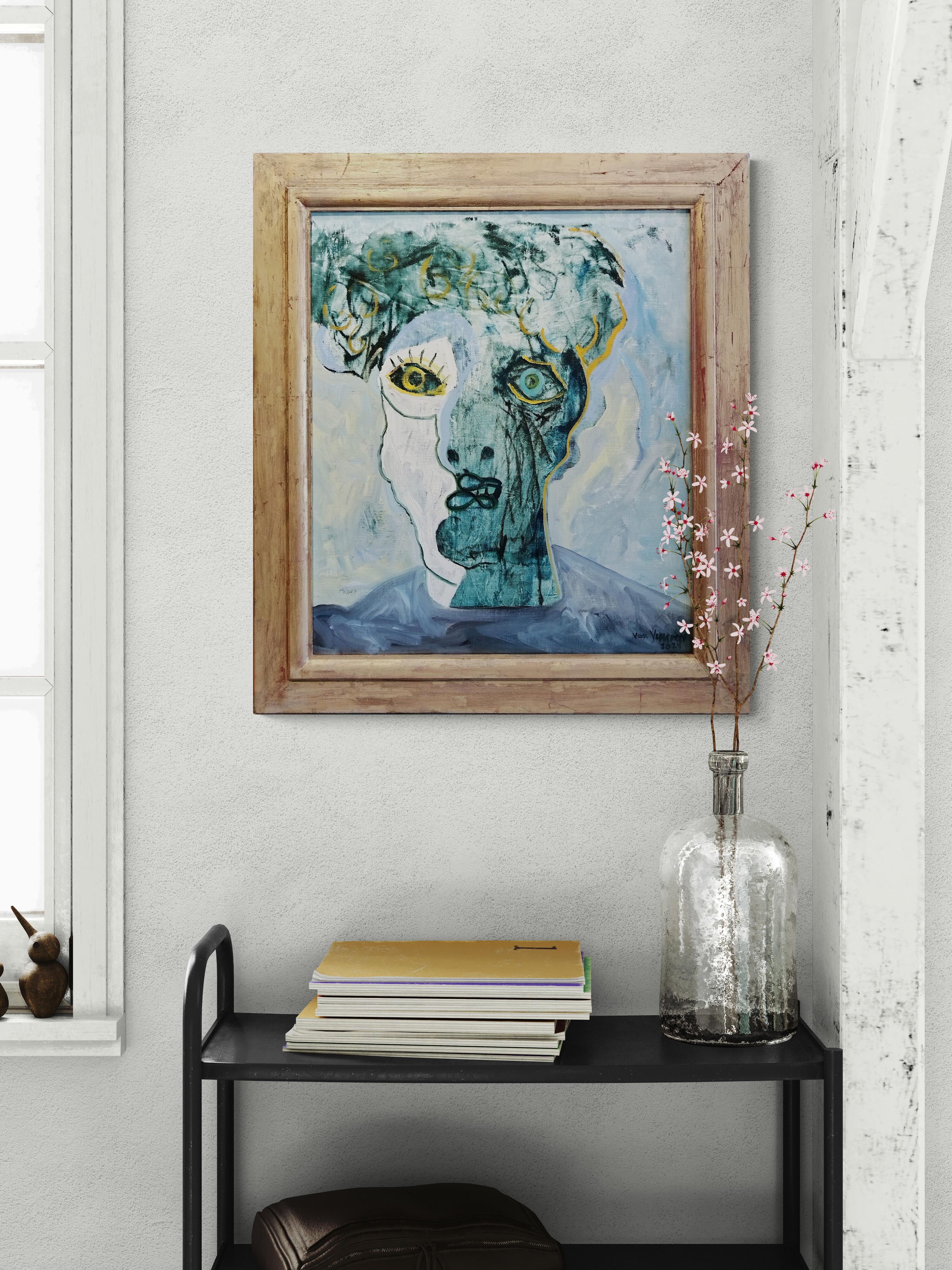Portrait expressionniste « Man's Head 2 » avec cadre doré fait à la main en vente 4