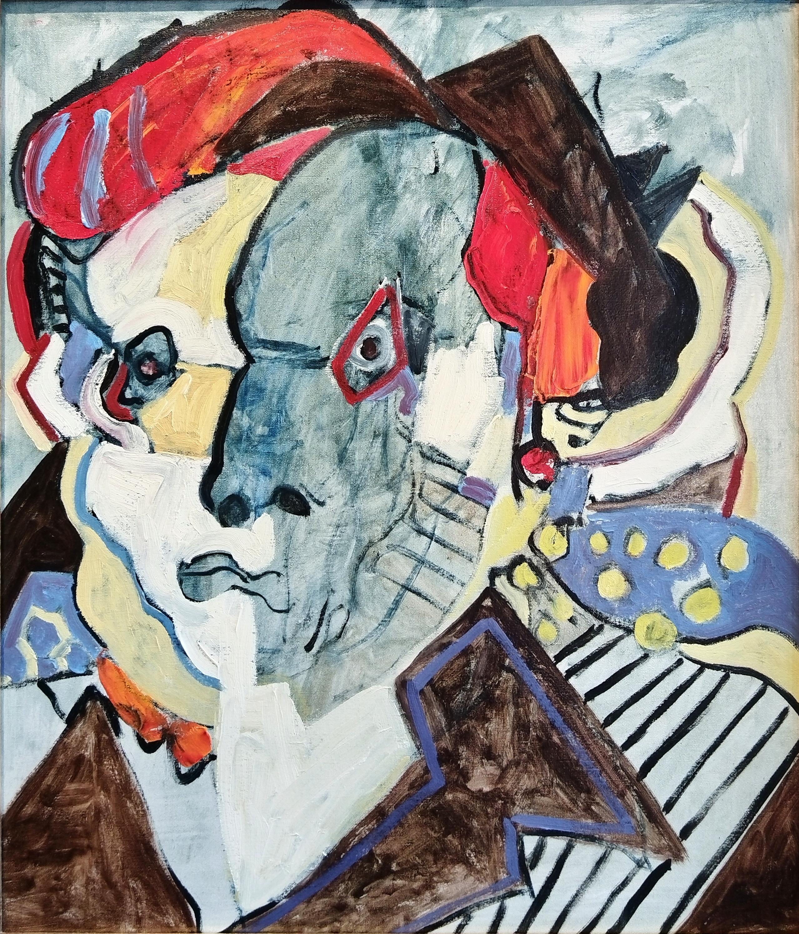Portrait expressionniste « Femme avec chapeau » avec cadre doré fait à la main - Painting de André François van Vuuren