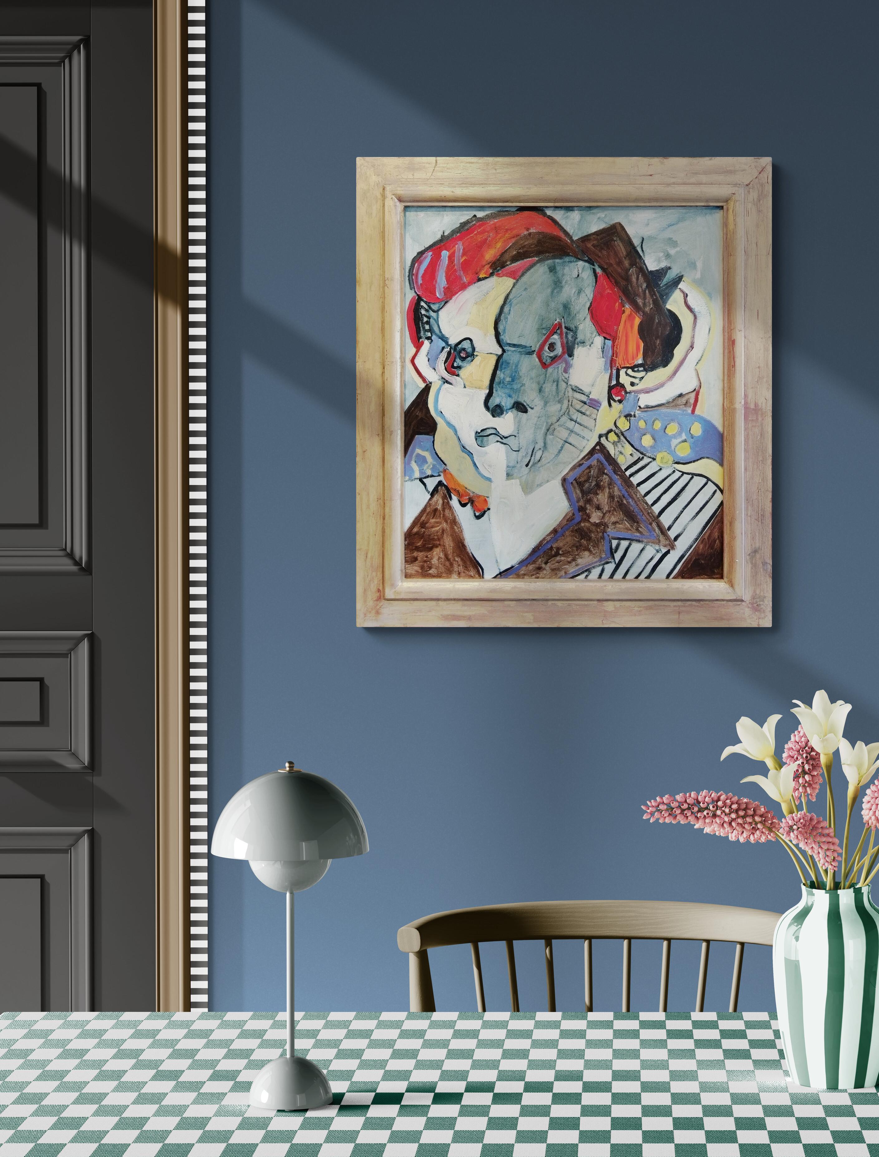 Portrait expressionniste « Femme avec chapeau » avec cadre doré fait à la main - Contemporain Painting par André François van Vuuren