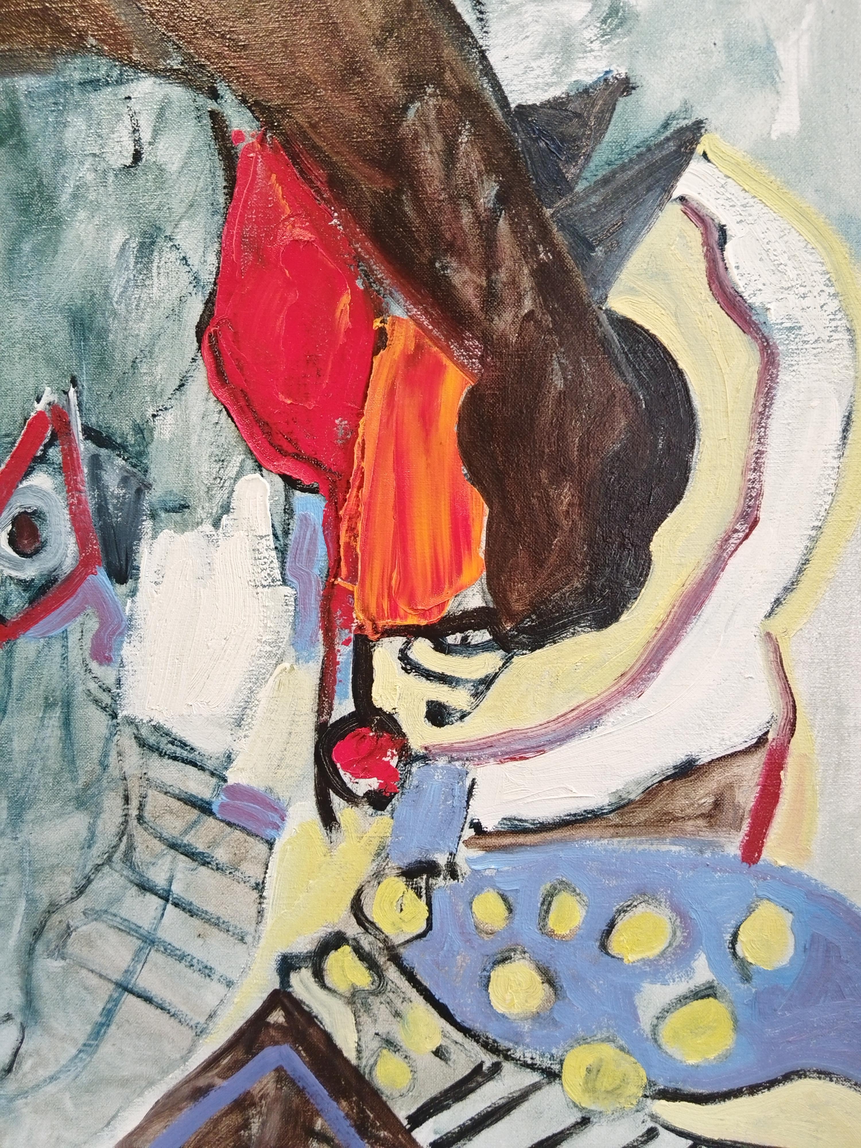 Portrait expressionniste « Femme avec chapeau » avec cadre doré fait à la main en vente 1