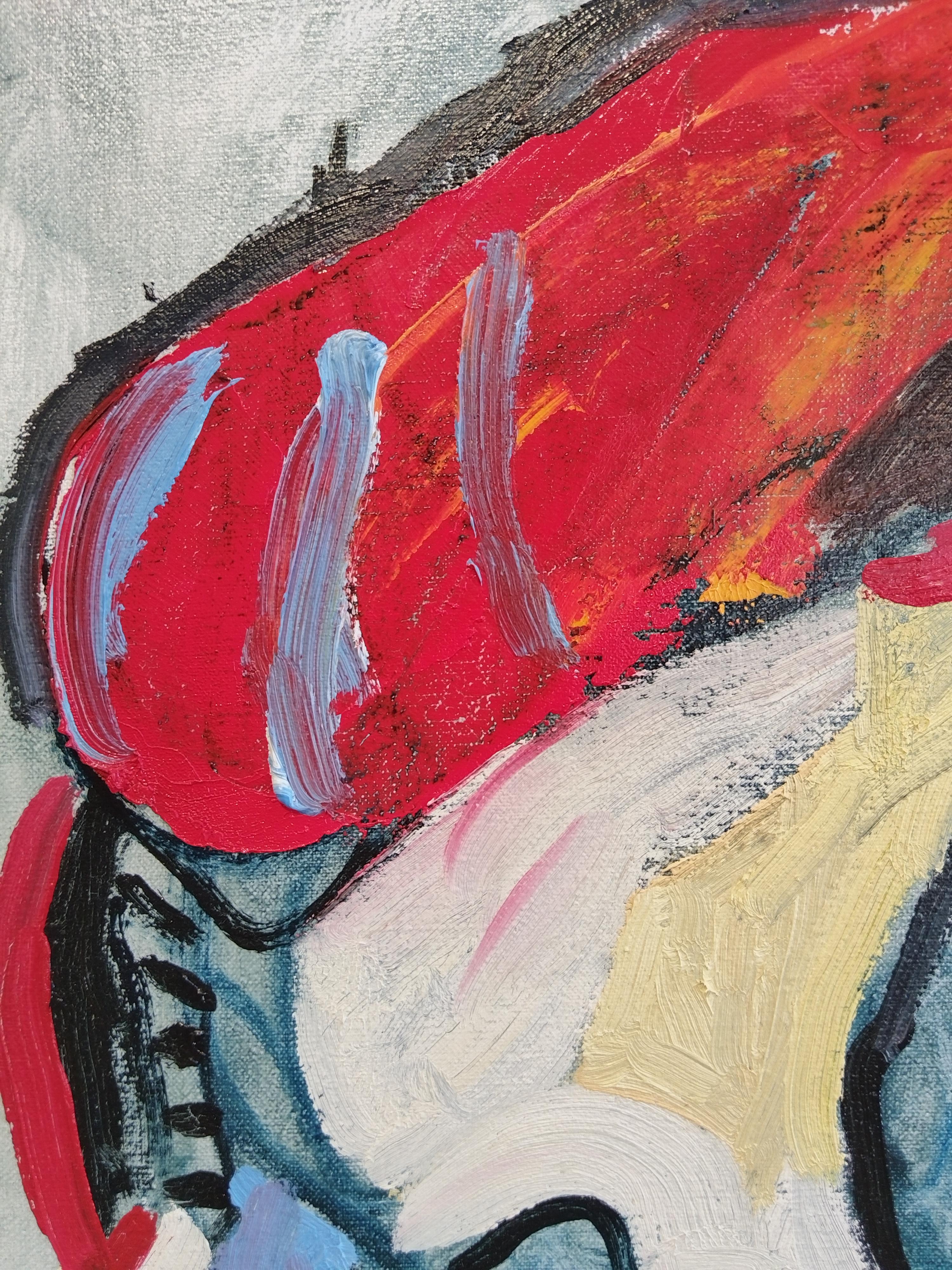 Portrait expressionniste « Femme avec chapeau » avec cadre doré fait à la main en vente 2