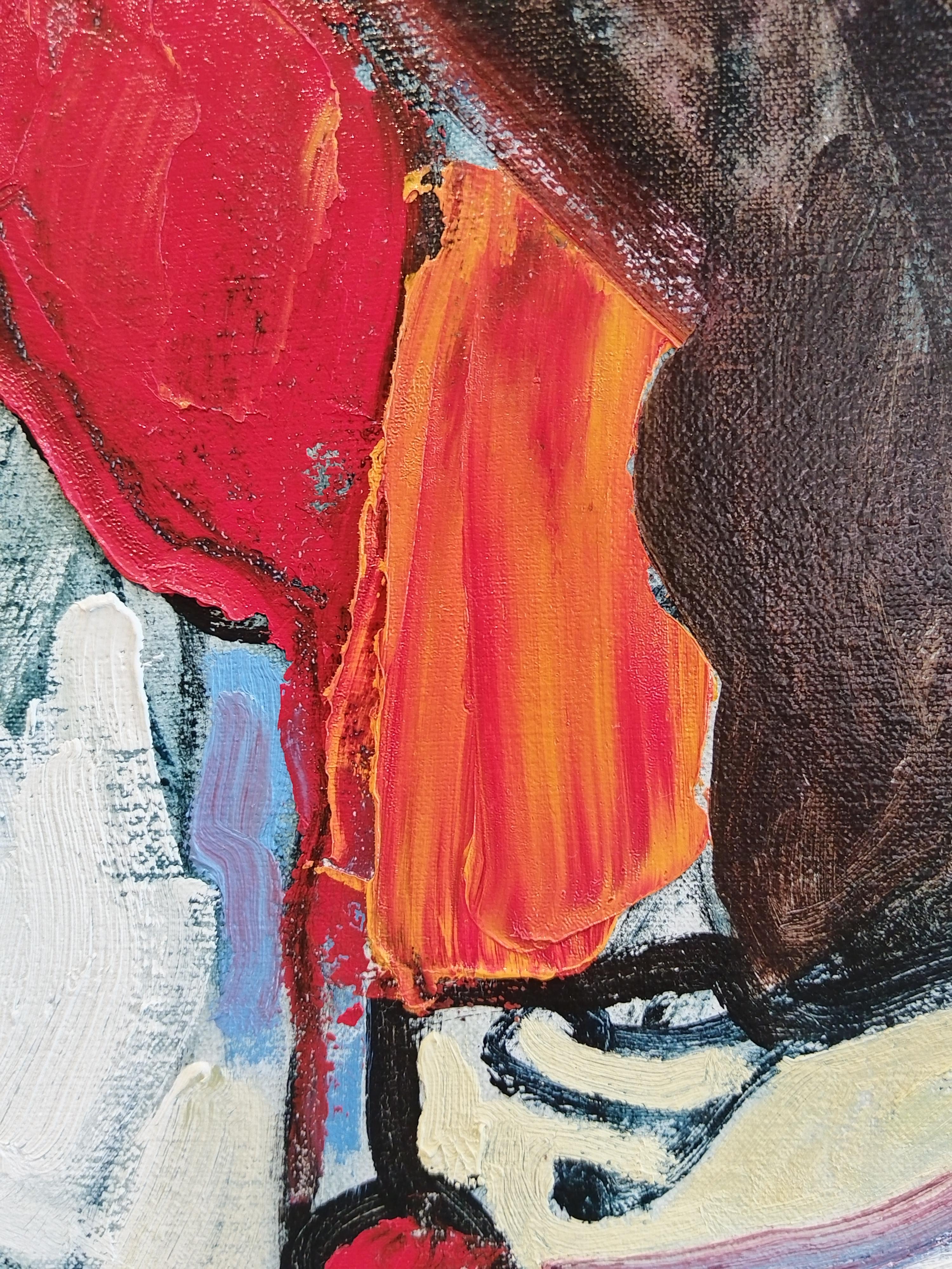 Portrait expressionniste « Femme avec chapeau » avec cadre doré fait à la main en vente 3