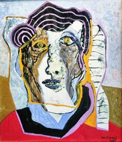 Expressionist Portrait Oil Painting "Man w Red Shirt" with Handmade Gilded Frame