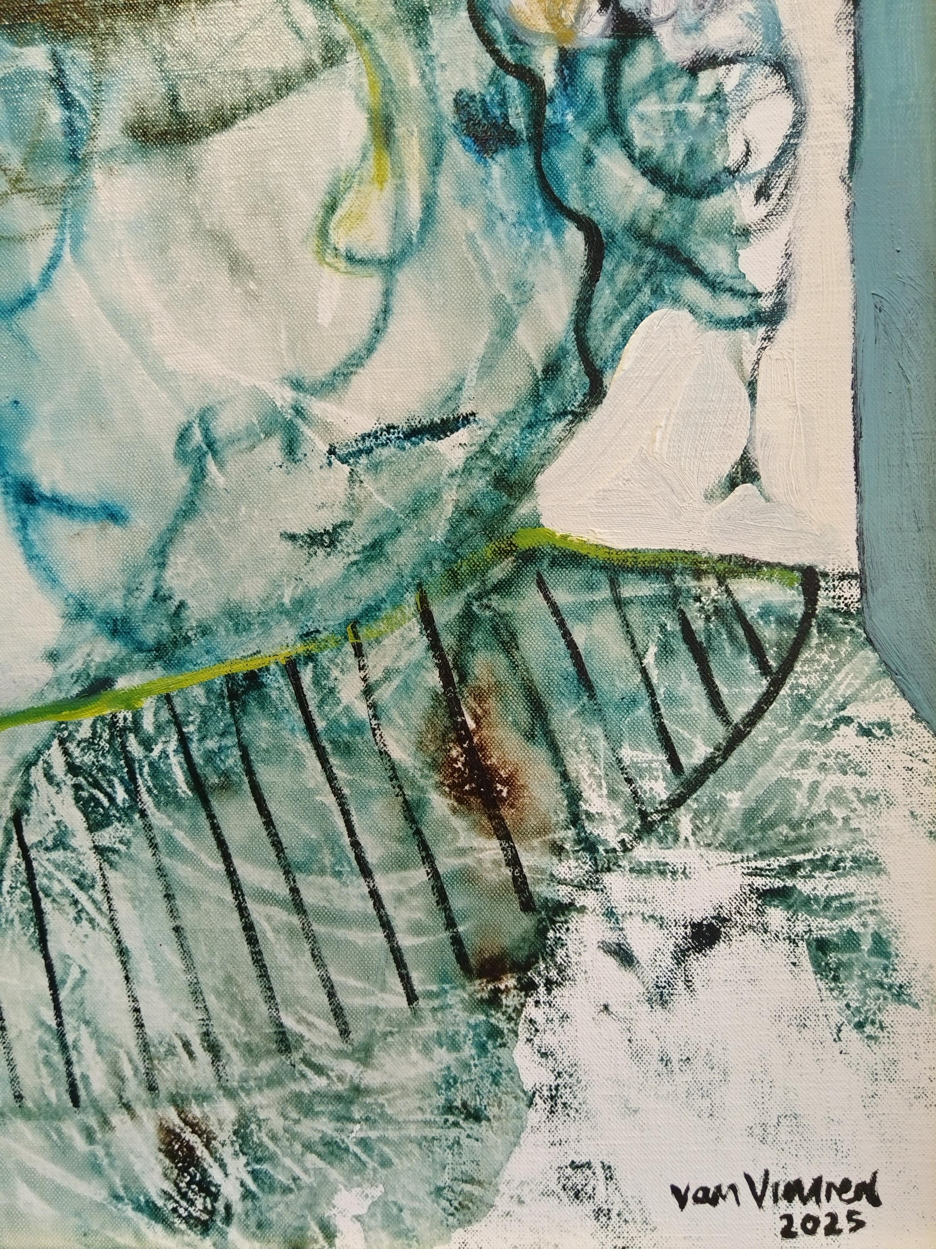 Portrait expressionniste « Femme avec col » avec cadre doré fait à la main en vente 2